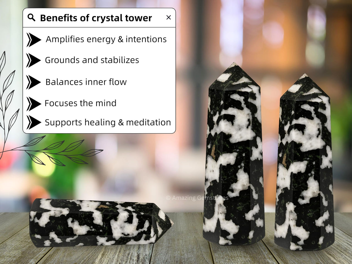 Amazing Gemstone Black and White Tourmaline Crystal Towers ~ Natural Healing Crystal Point Obelisk for Reiki Healing and Crystal Grid (3" to 4" INCH)