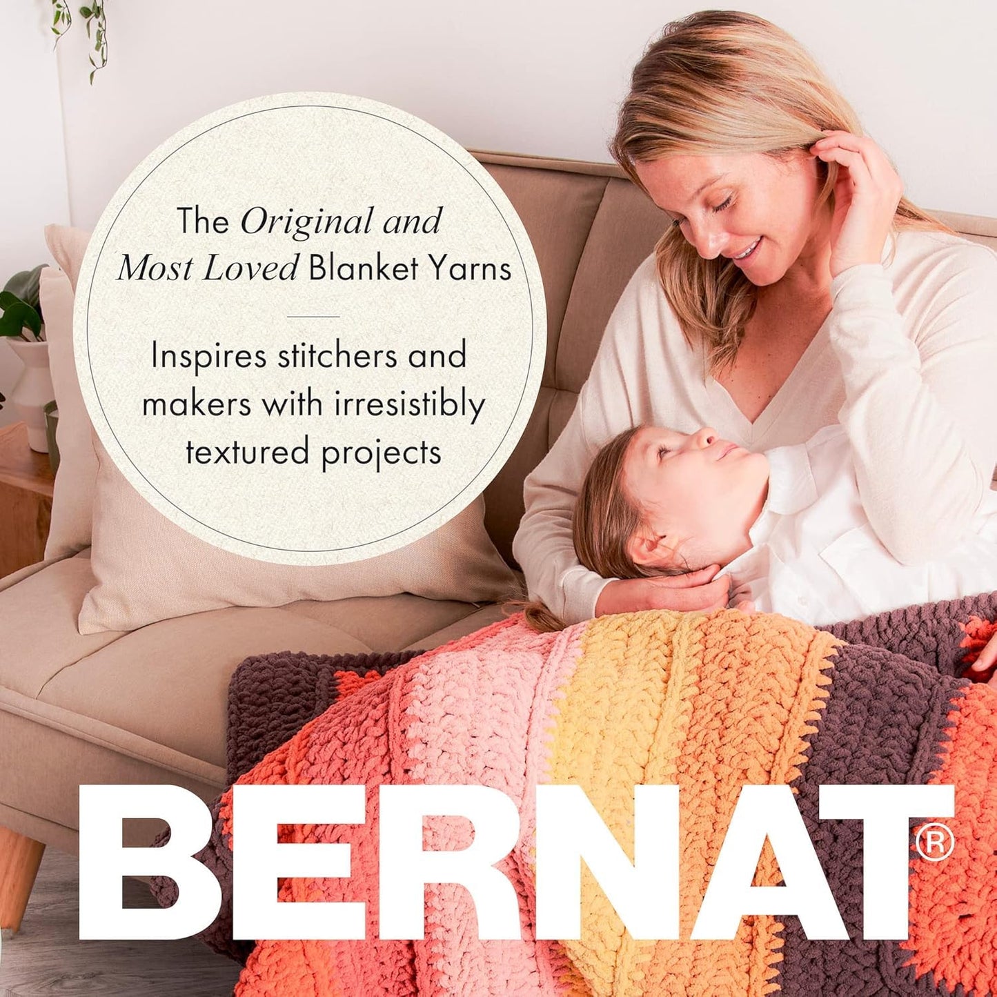 Bernat Blanket Super Bulky Acrylic Yarn - 2 Pack of 300g/10.5oz #6 Chunky Chenille Heavy Weight Yarn for Knitting and Crocheting, Amigurumi, Thick Blankets (Almond, 220 Yards 2-Pack)