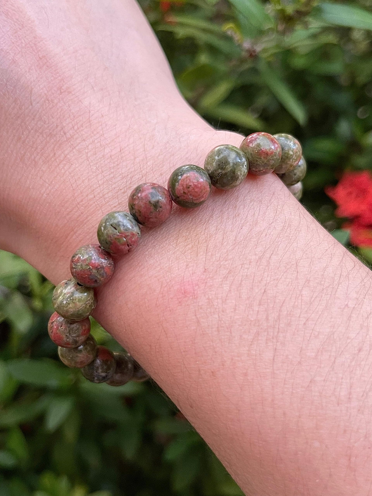 GAF TREASURES Unakite Crystal Bead Bracelet 8mm, Genuine Unakite Stretch Gemstone Bracelet, Healing Crystal Bracelet, Gift for Men & Women (1)