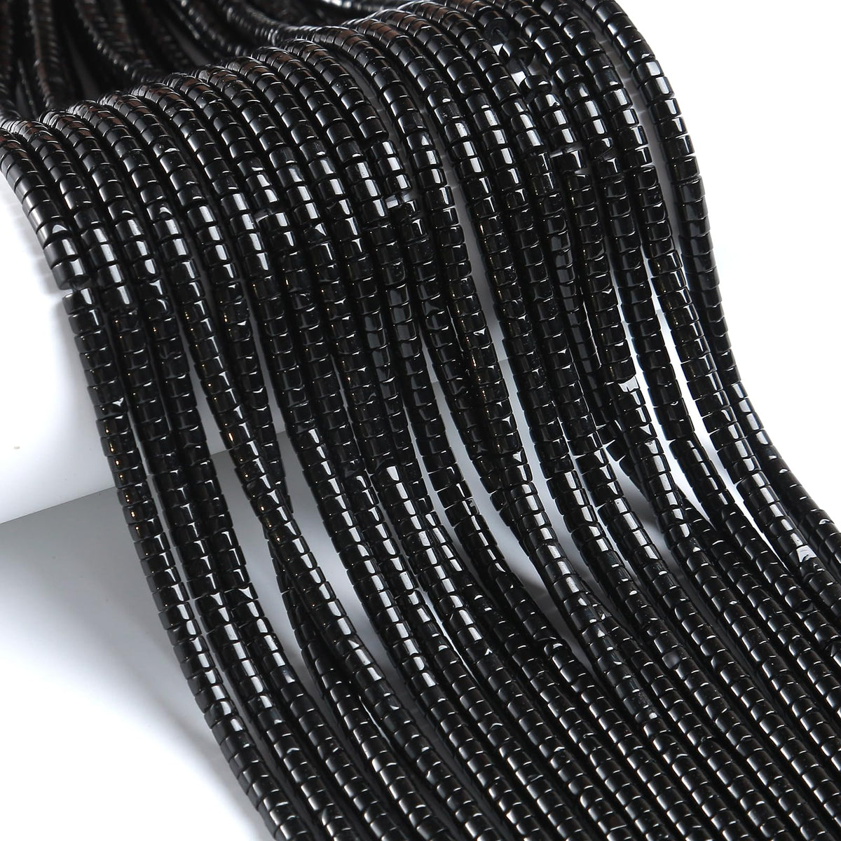 150pcs 2x4mm Natural Black Agates Stone Tube Shape Beads Loose Flat Round Cylinder Flat Spacer Green Stone Beads for Bracelet Earrings Jewelry Making
