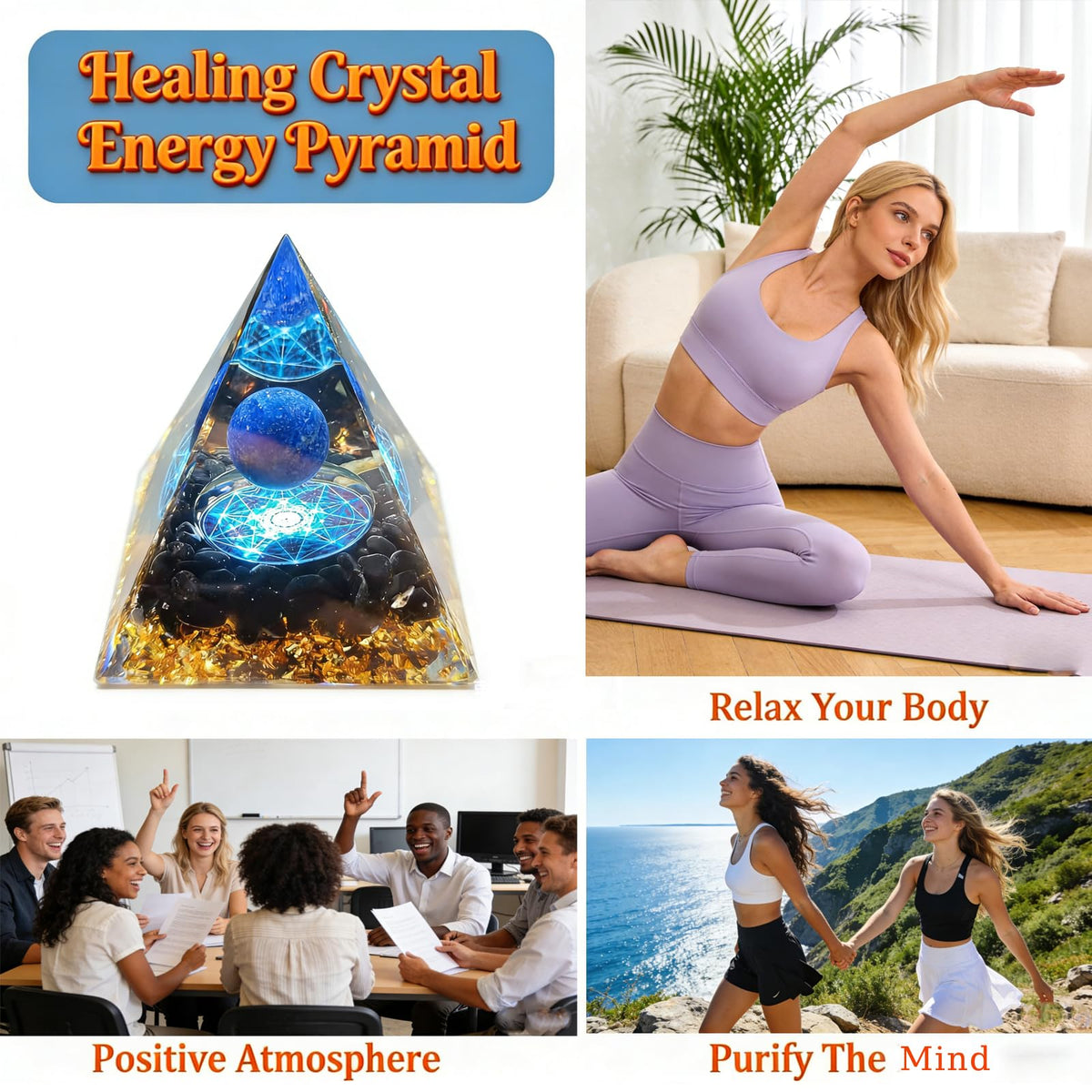 Orgone Pyramid, Small Healing Crystal Pyramid Porstive Energy Generator, for Reduce Stress, Balance Chakra, Meditation, Attract Luck, Accumulate Wealth&Health (Blue)