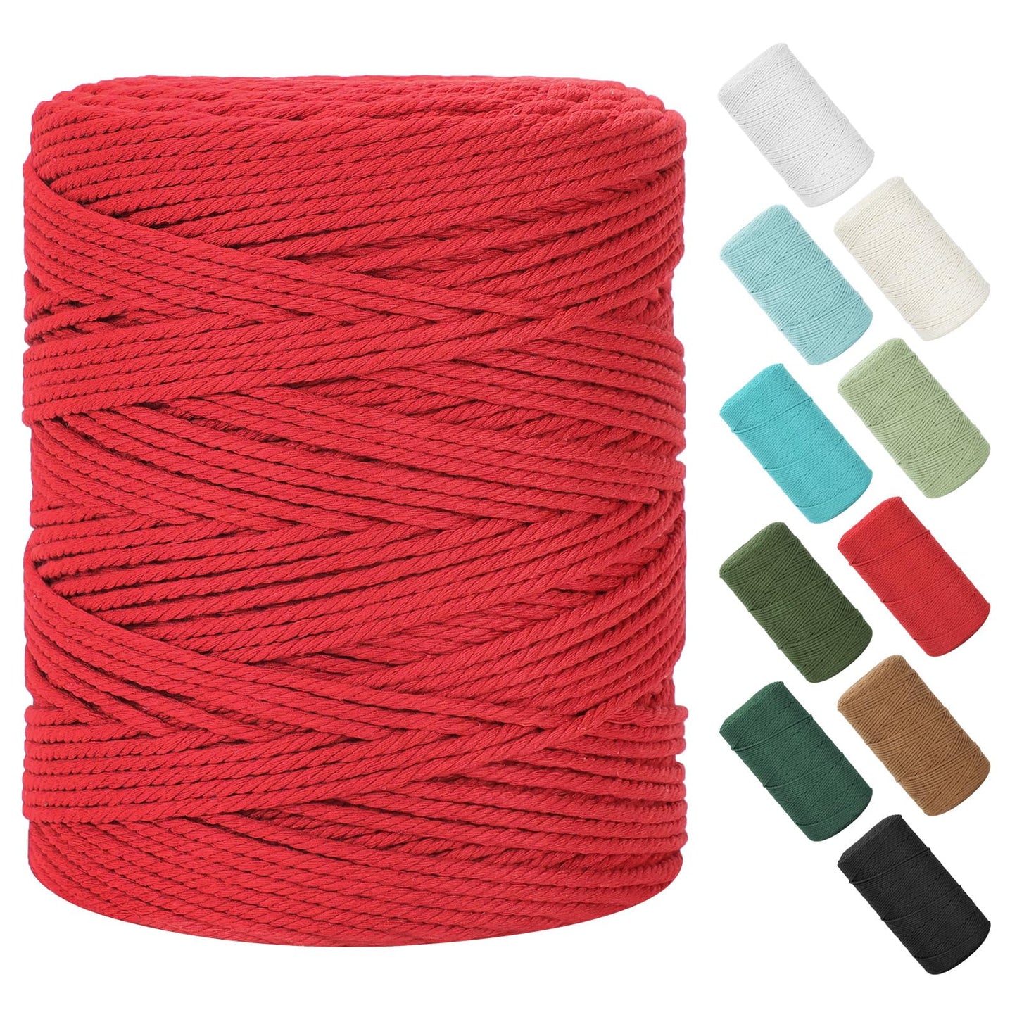 Macrame Cord 4mm x 380Yards (1140Feet), Natural Cotton Macrame Rope - 4 Strands Twisted Macrame Cotton Cord for Wall Hanging, Plant Hangers, Crafts, Gift Wrapping and Wedding Decorations, Red