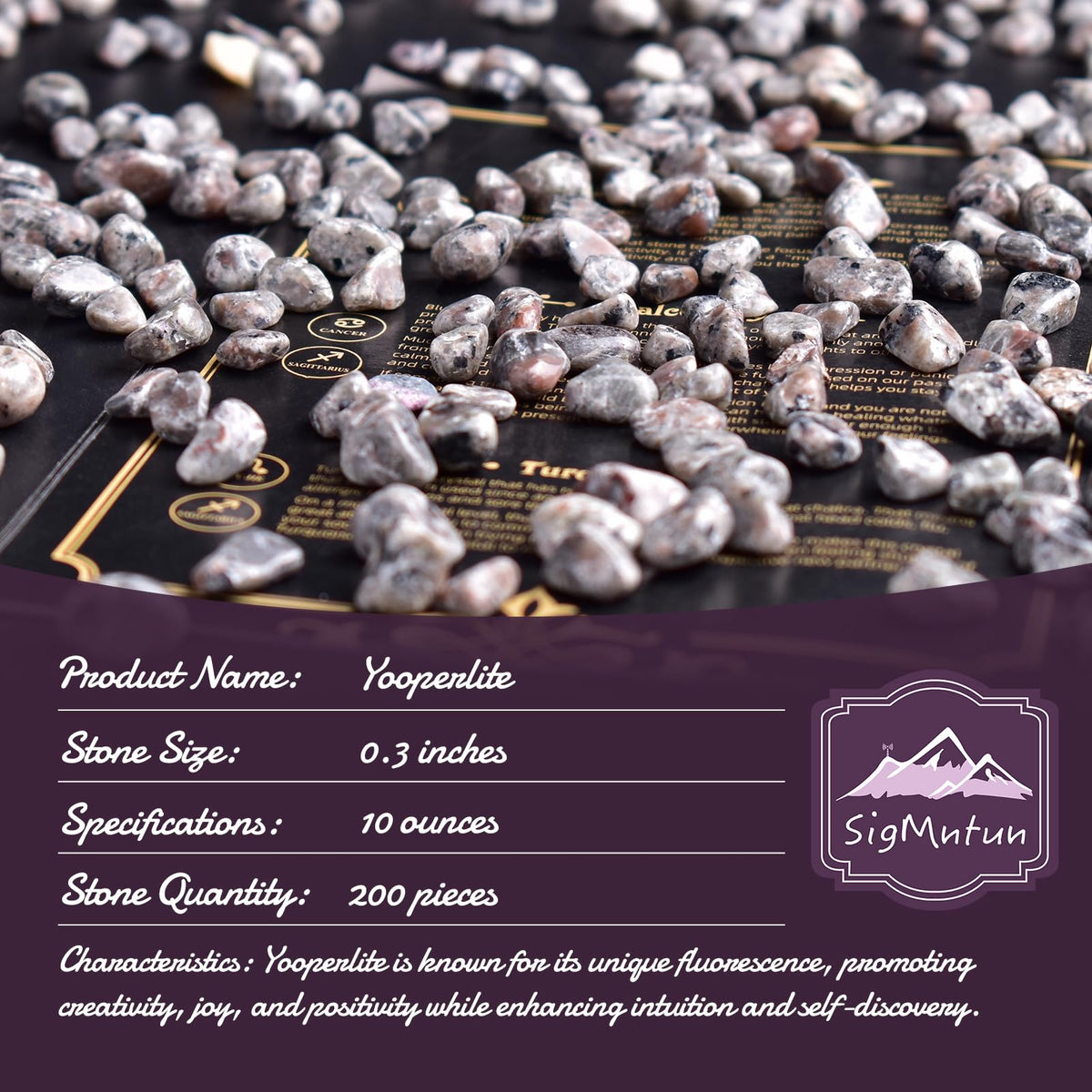 SigMntun Polished Yooperlite Crystal Chips 200 Pcs - 0.3" 10 oz Tumbled Stone Chips Crushed Sea Glass Stones Healing Reiki Crystal Making Home Decoration