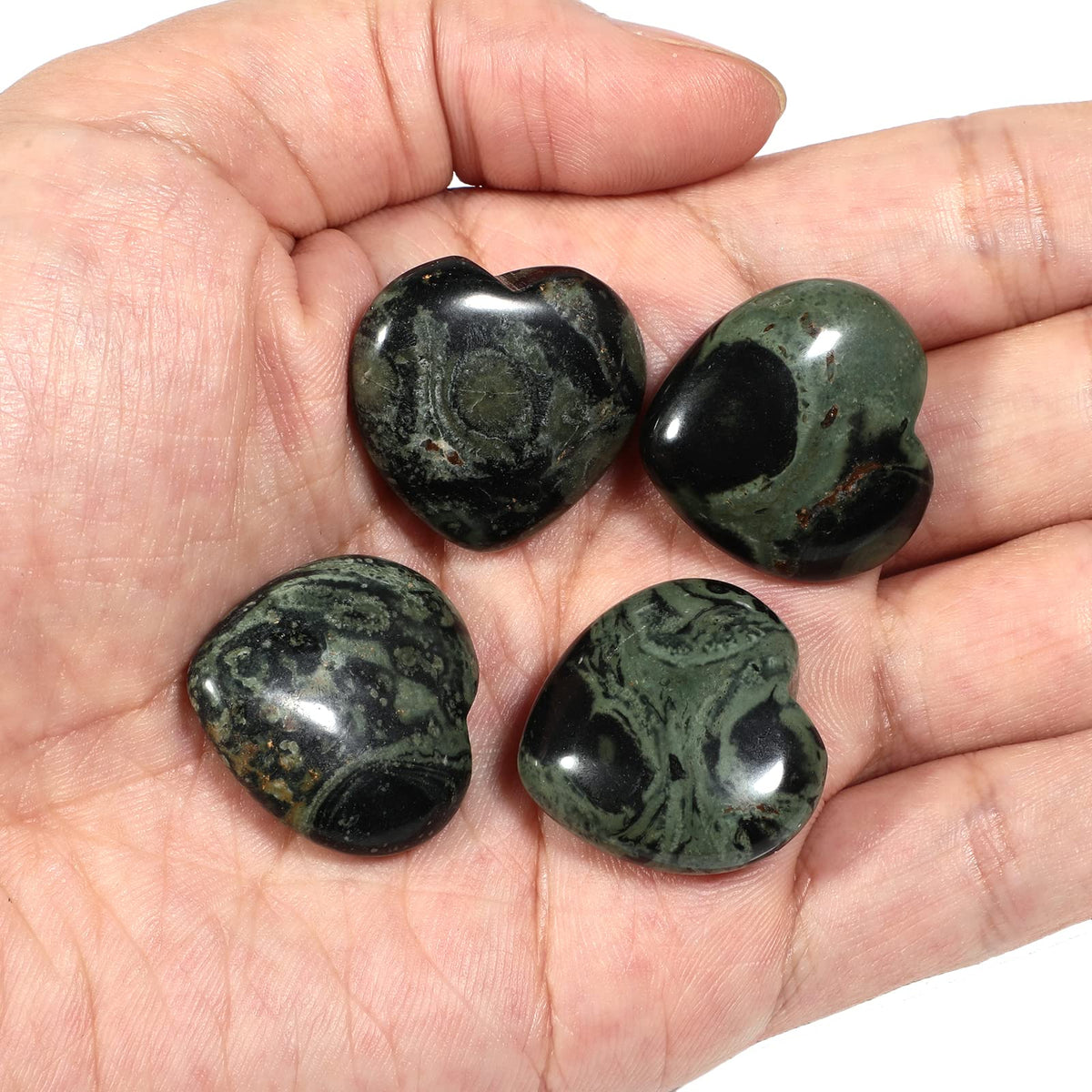 Loveliome 4 Pcs Natural Kambaba Jasper Love Heart Pocket Stone Healing Chakra Worry Stone(1 Inch)