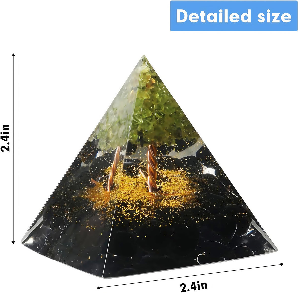 EternalOrgone Tree of Life Orgone Pyramid for Positive Energy, Orgonite Peridot&Obsidian Healing Crystal Pyramids for Reduce Stress Chakra Reiki Healing Meditation Attracts Lucky and Success