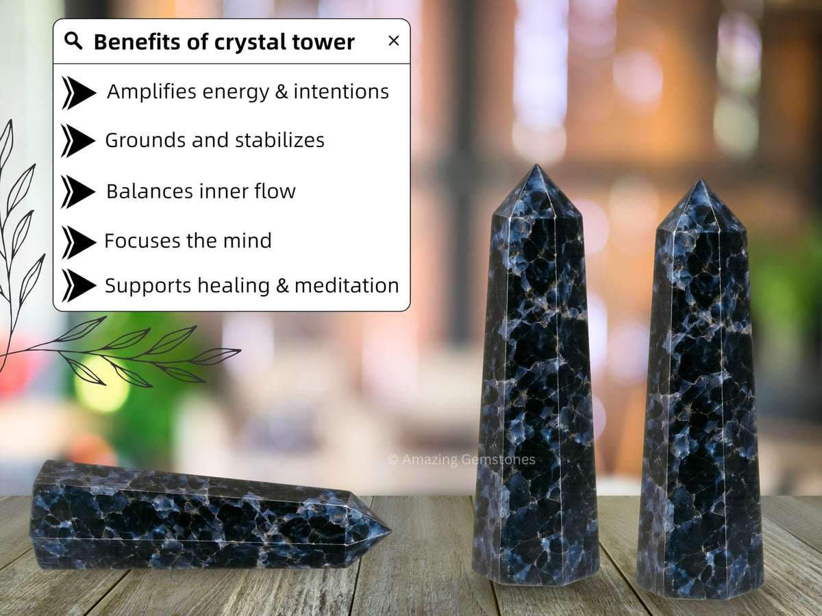 Amazing Gemstone Indigo Gabbro Crystal Towers - Natural Healing Crystal Point Obelisk for Reiki Healing and Crystal Grid (3" to 4" INCH)