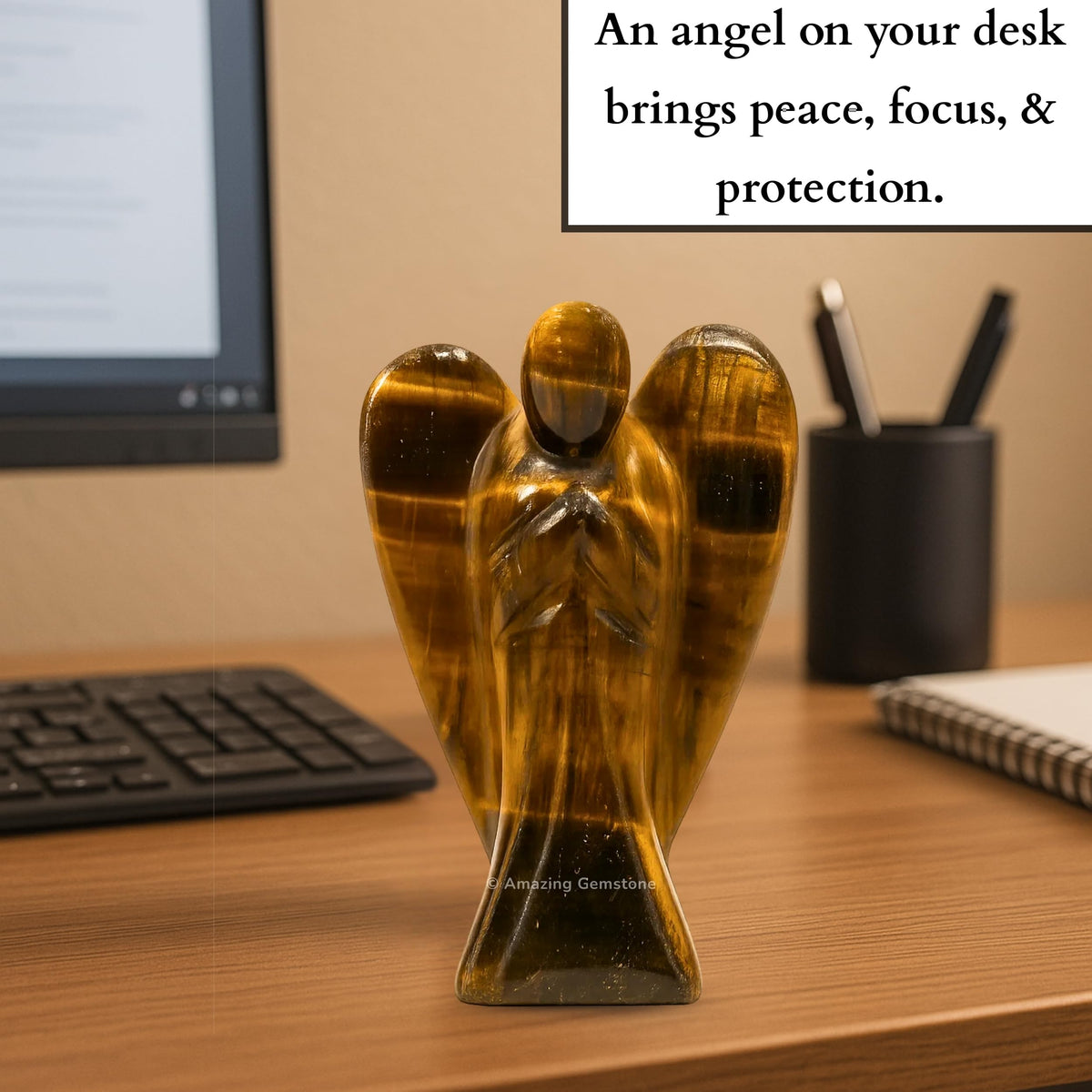 Amazing Gemstone Tiger Eye Angel - Tiger Eye Crystal Angel and Pocket Guardian Angel Crystal Figurines (3 inches)