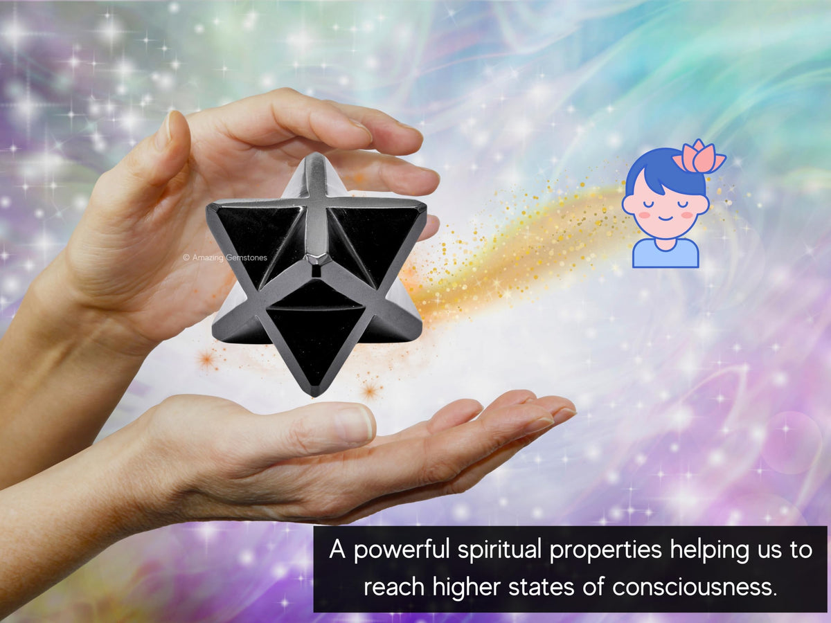 Amazing Gemstone Black Obsidian Merkaba Crystal - 1.5 Inches Metaphysical Merkaba Star for Meditation - Energetic Tetrahedron Crystal and Healing Stones for Spiritual Growth and Healing (35-40mm)