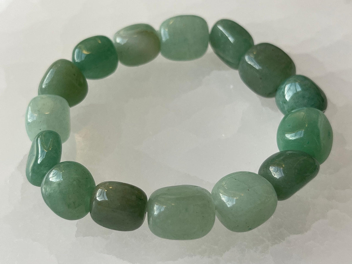 GAF TREASURES Green Aventurine Crystal Nugget Bracelet, Genuine Green Aventurine Tumbled Gemstone Bracelet, Healing Crystal Bracelet, Gift for Men & Women (1)
