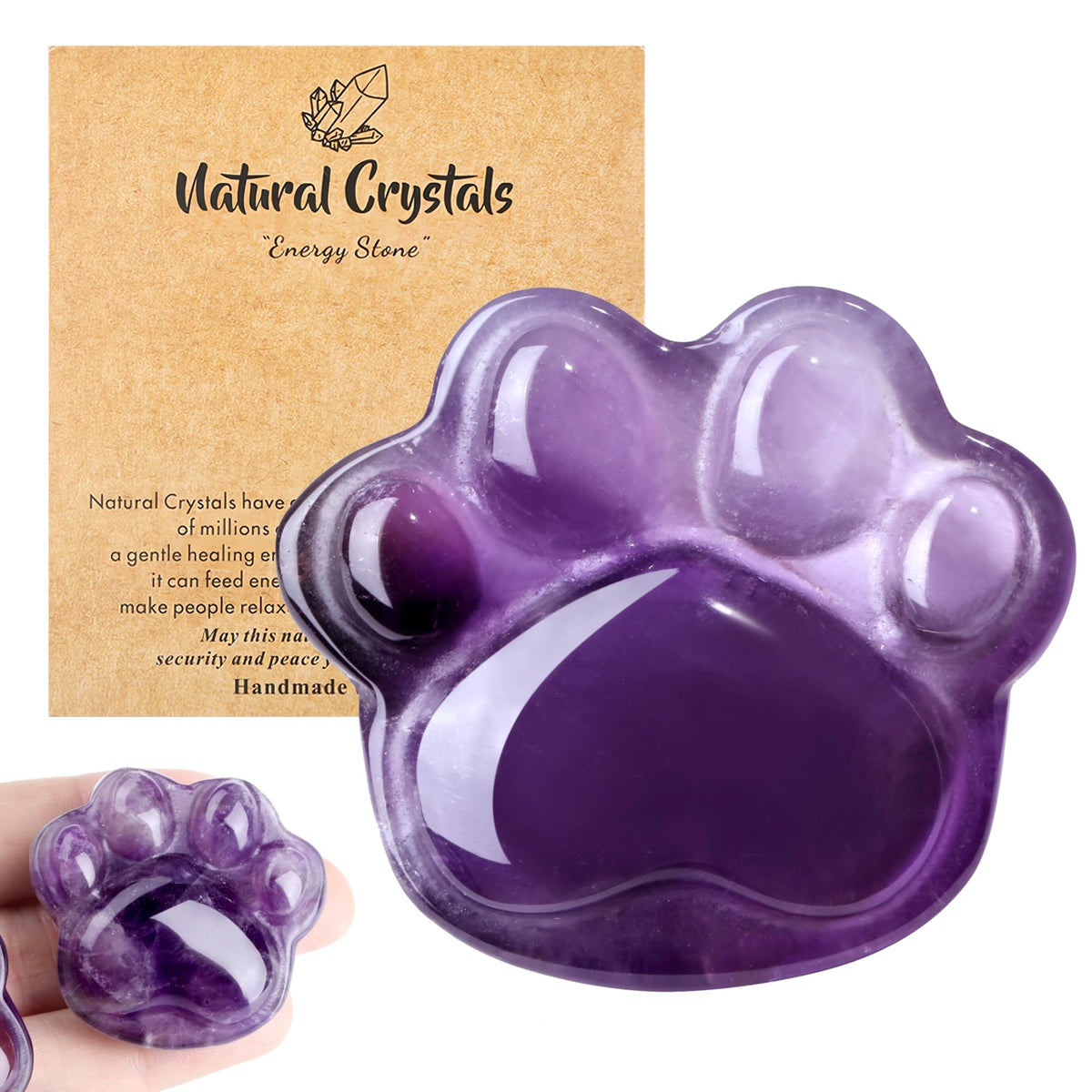 NUKAYAI Worry Stone Amethyst Cat Paw Crystal Statue Figurines Carved Healing Crystals Natural Home Decor Handcrafted Sculpture Purple Cute Lucky for Cat Lovers Women