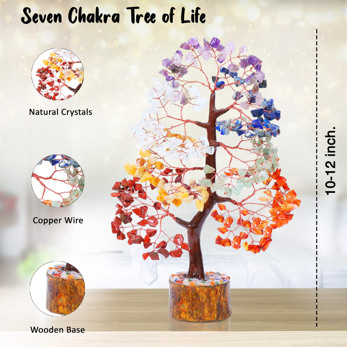 Crocon® 7 Chakhra Crystals Tree, Birthday Gifts for Women & Men, House Decor for Shelf, Healing Crystals, Spiritual Gift Decor, House Warming Gifts New Home, Birthday Gift for Mom Sister