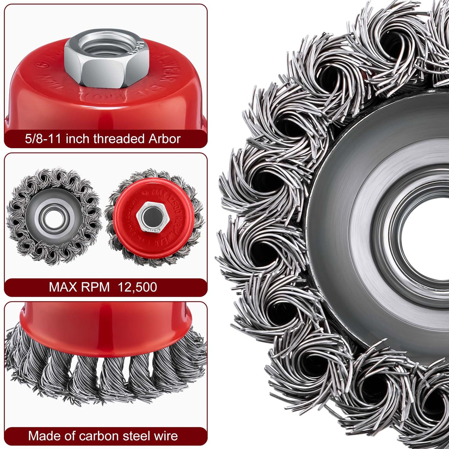 Tandefio 24 Pcs 3 Inch Wire Wheel Cup Brush with 5/8"-11 Threaded Arbor for 4 1/2 Angle Grinder Twisted Knotted Grinder Abrasive Wire Brushes for Heavy Cleaning Rust Removal (Classic)