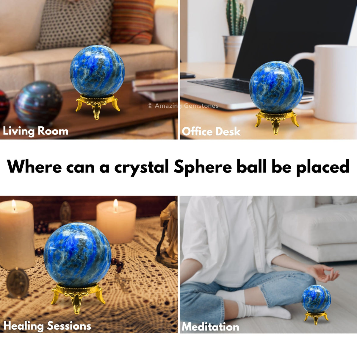 Amazing Gemstone Lapis Lazuli Crystal Ball with Stand - 2" Inches Crystal Sphere Meditation Balls for Witchcraft and Decorative Balls