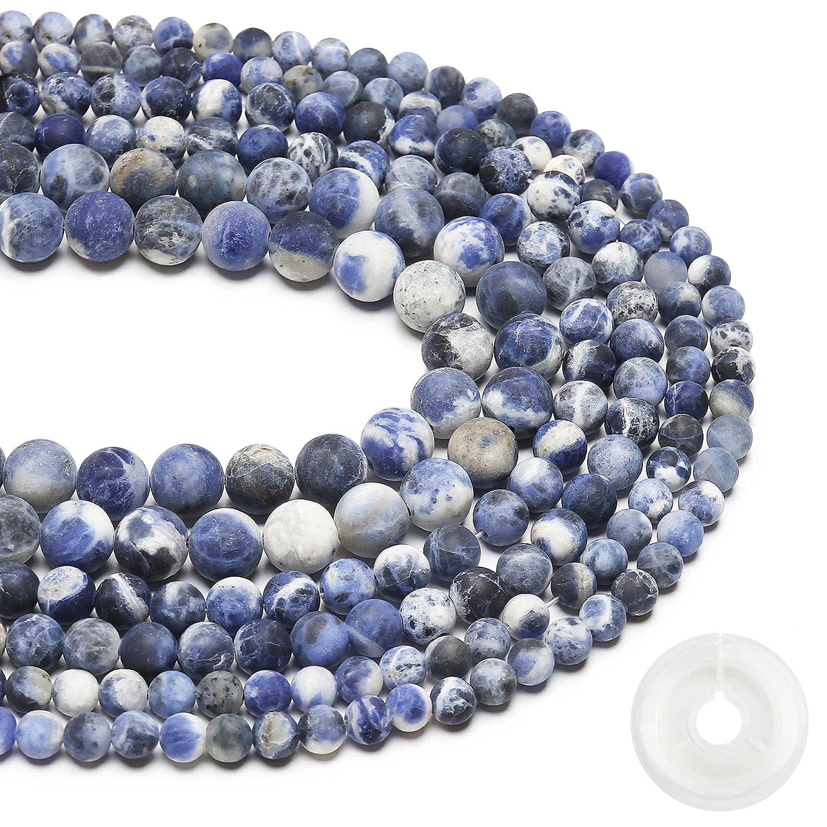 Natural Matte Blue Sodalite Beads, 6MM Round Frosted Unpolished Loose Gemstone Beads for Bracelet Necklace Jewelry Making, Energy Stone Healing Power with Stretch Beading Cord