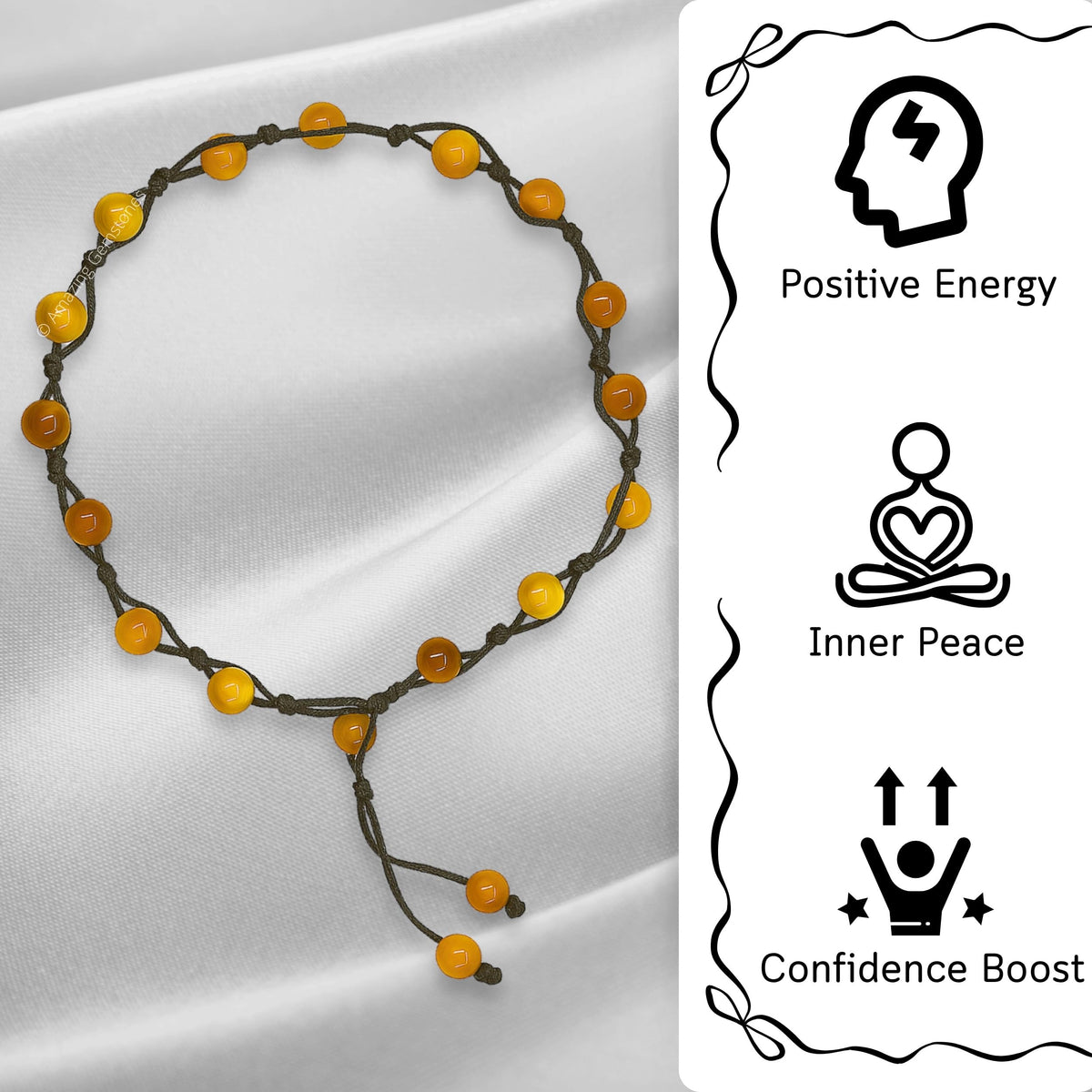 Amazing Gemstone Yellow Cat's Eye Anklet Ankle Bracelets for Women - Waterproof Beaded Healing Crystal Anklets, Plus Size Chakra Gemstone Bead Anklet (Stretchy Adjustable - Hand Knotted)