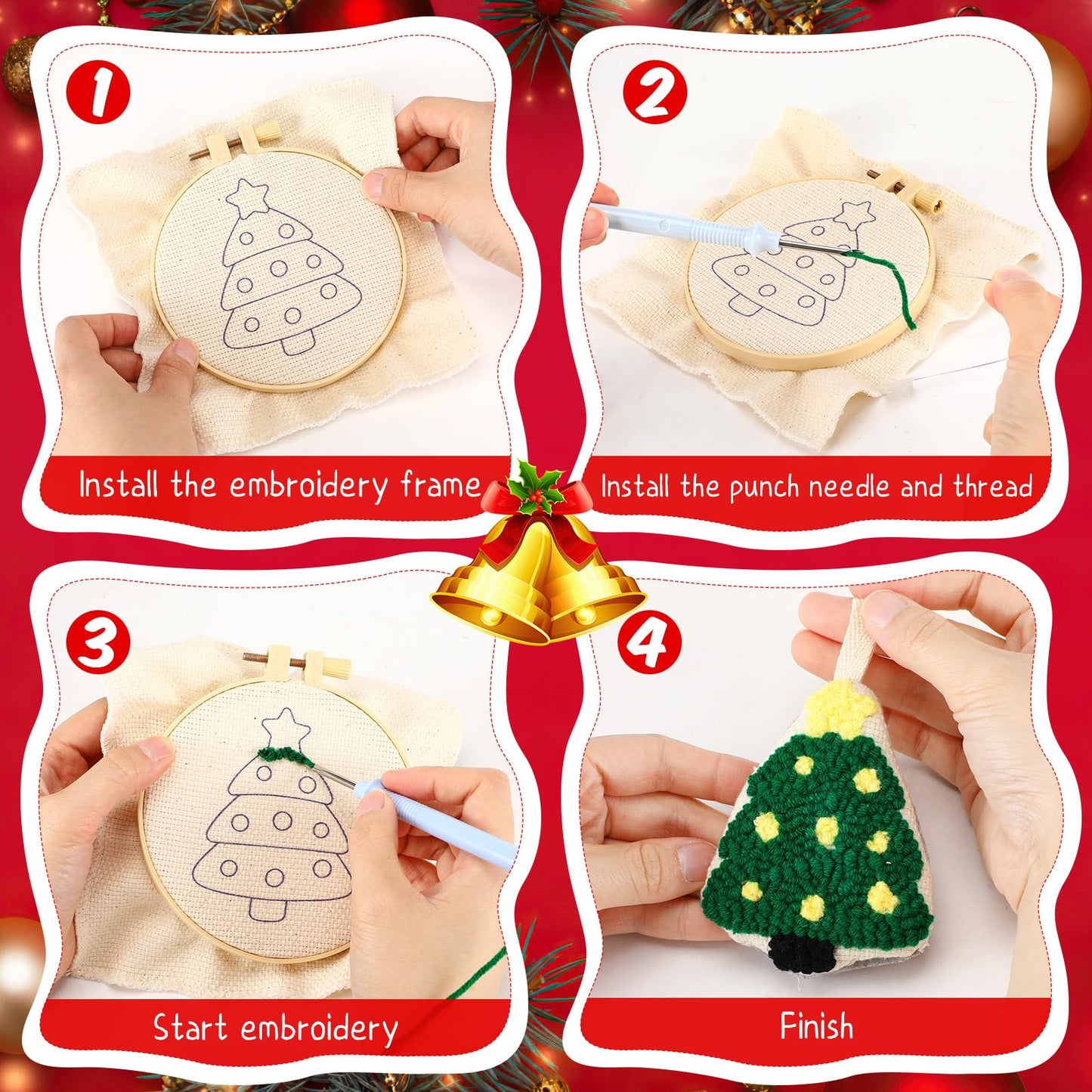 WinnerWhy 6 Pcs Christmas Punch Needle Kit Adults Beginner Keychain Accessories Christmas Punch Needle Embroidery Kit Includes Patterns, Tools, Yarns, Hoop, Instruction, Easy Art Work Decor for Adult