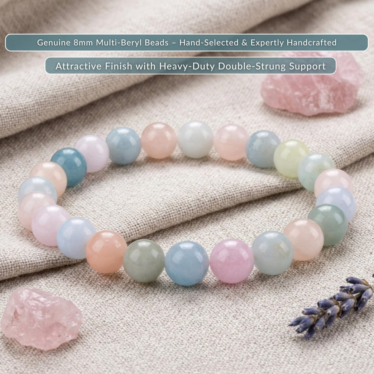 Cherry Tree Collection Multi-Beryl Beaded Bracelet – Genuine 8mm Gemstone Stretch Bracelet for Men & Women – Handmade Crystal Bracelet - (Multi-Beryl - S)
