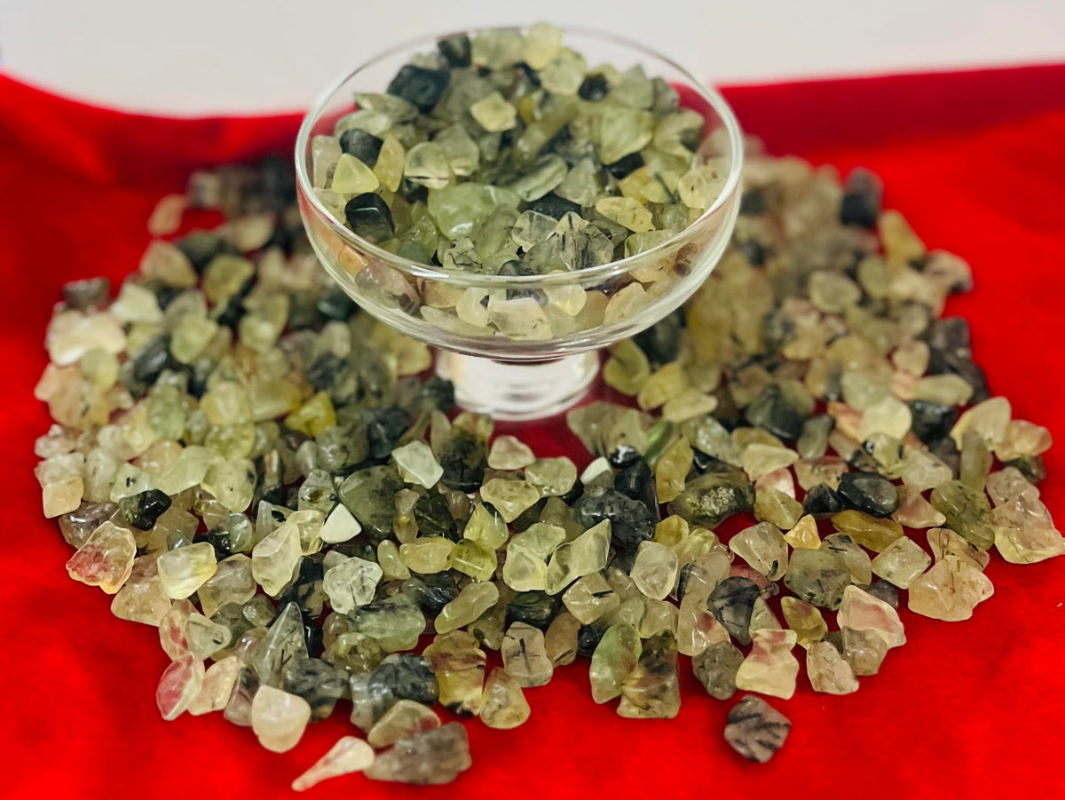 Indian Consigners Natural Crushed Polished Tumbled Gem Stone Chips, Decoration & Healing Crystals(Prehnite)
