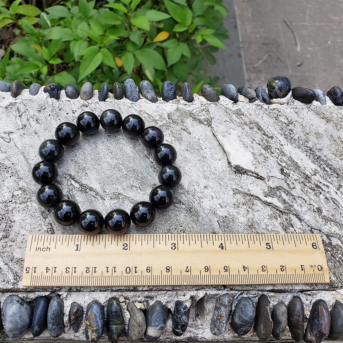chengmu 14mm Rainbow Eye Obsidian Stretch Bracelet Natural Round Stone Beads Semi Gemstone for Crystal Beaded Elastic Bracelet 8"