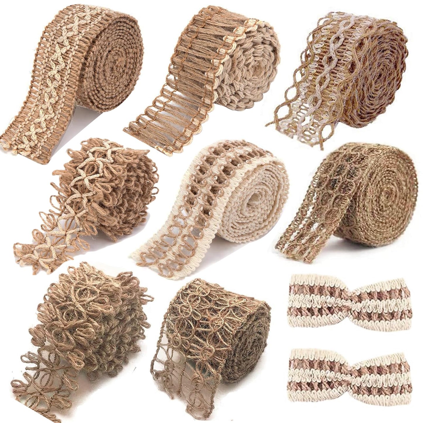 OZXCHIXU 8 Rolls Jute Ribbons Rustic Ribbons Lace Craft Ribbon Burlap 17.6 Yards for Crafts Wraping Gifts Party Holiday and Rustic Wedding Decorations