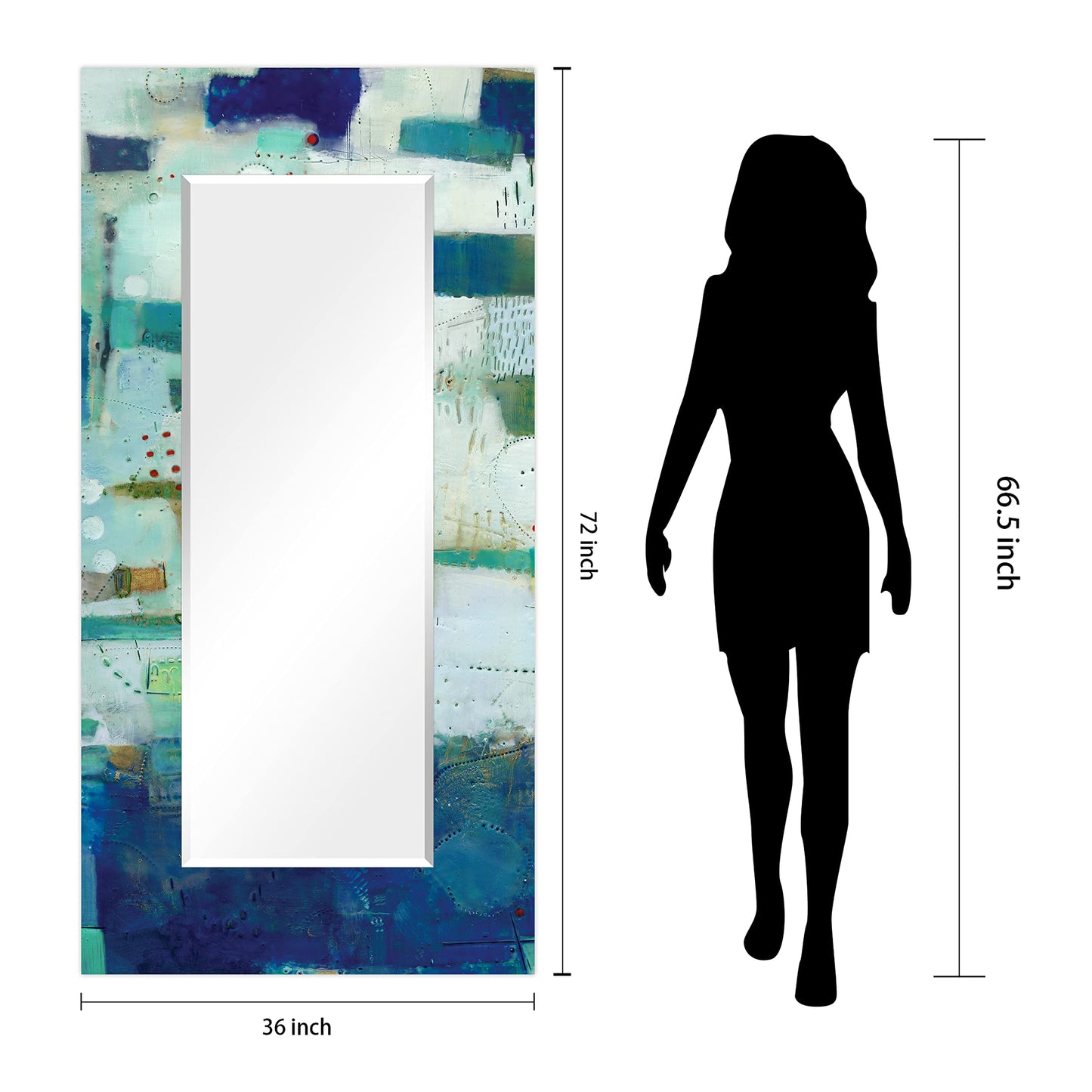 Empire Art Direct Rectangular Beveled Wall Mirror on Blue Abstract Printed Temped Glass, Vanity, Bathroom Mirror, Ready to Hang, Blue