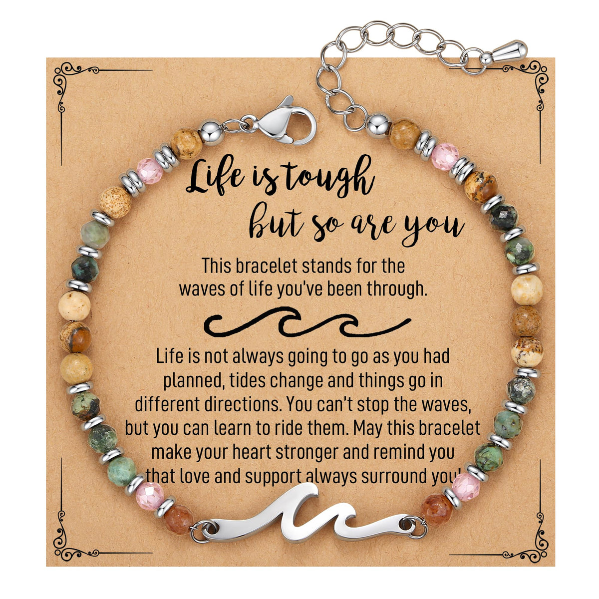 TONY & SANDY Inspirational Gifts for Women, Wave Bracelet, Get Well Soon Gift Baskets for Woman, Thinking of You, Encouragement Valentines Her Sister Friend Motivational Easter Christmas