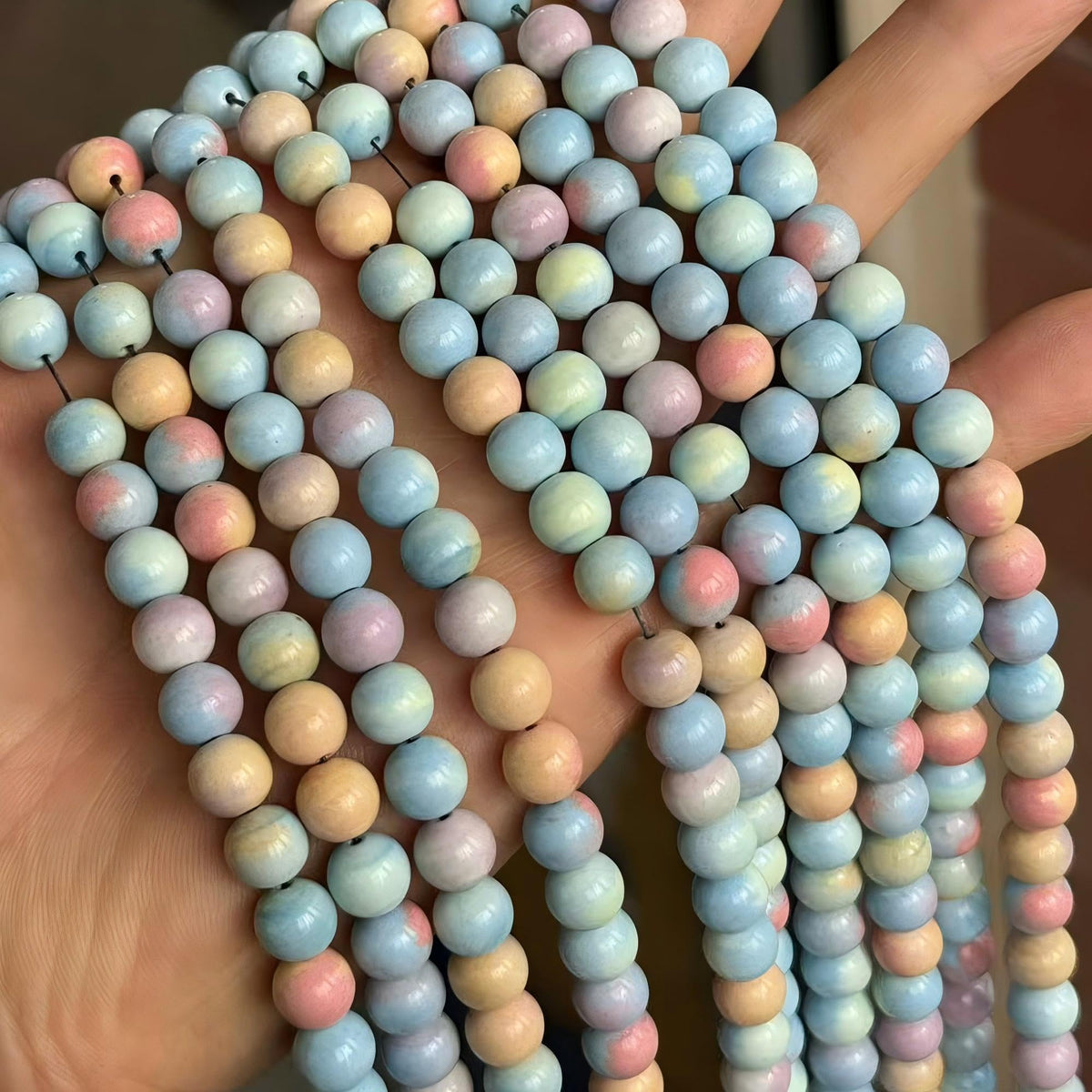 MJDCB Natural Stone Beads 8mm 43pcs Round Rainbow Stone Loose Gemstone Bead Charms for Jewelry Making Bracelet Necklace Earring Pendant