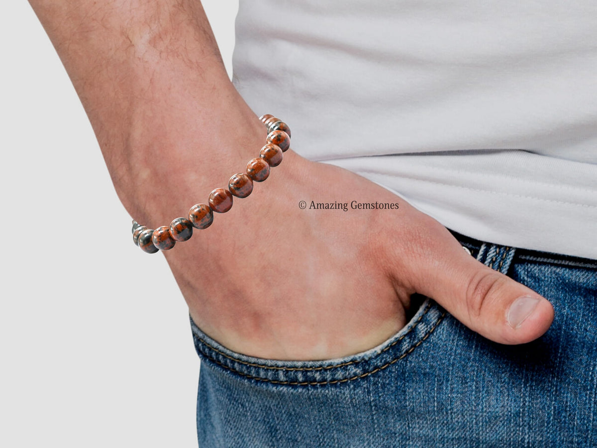 Amazing Gemstone Crystal Bracelet for Women Men's Gifts - Protection Healing Crystal Bracelet - 8mm Gemstone Beaded Stretchable Bracelet Pulseras Para Hombres Mujer Stocking Stuffers Mothers Day Gift (Mahogany Obsidian)