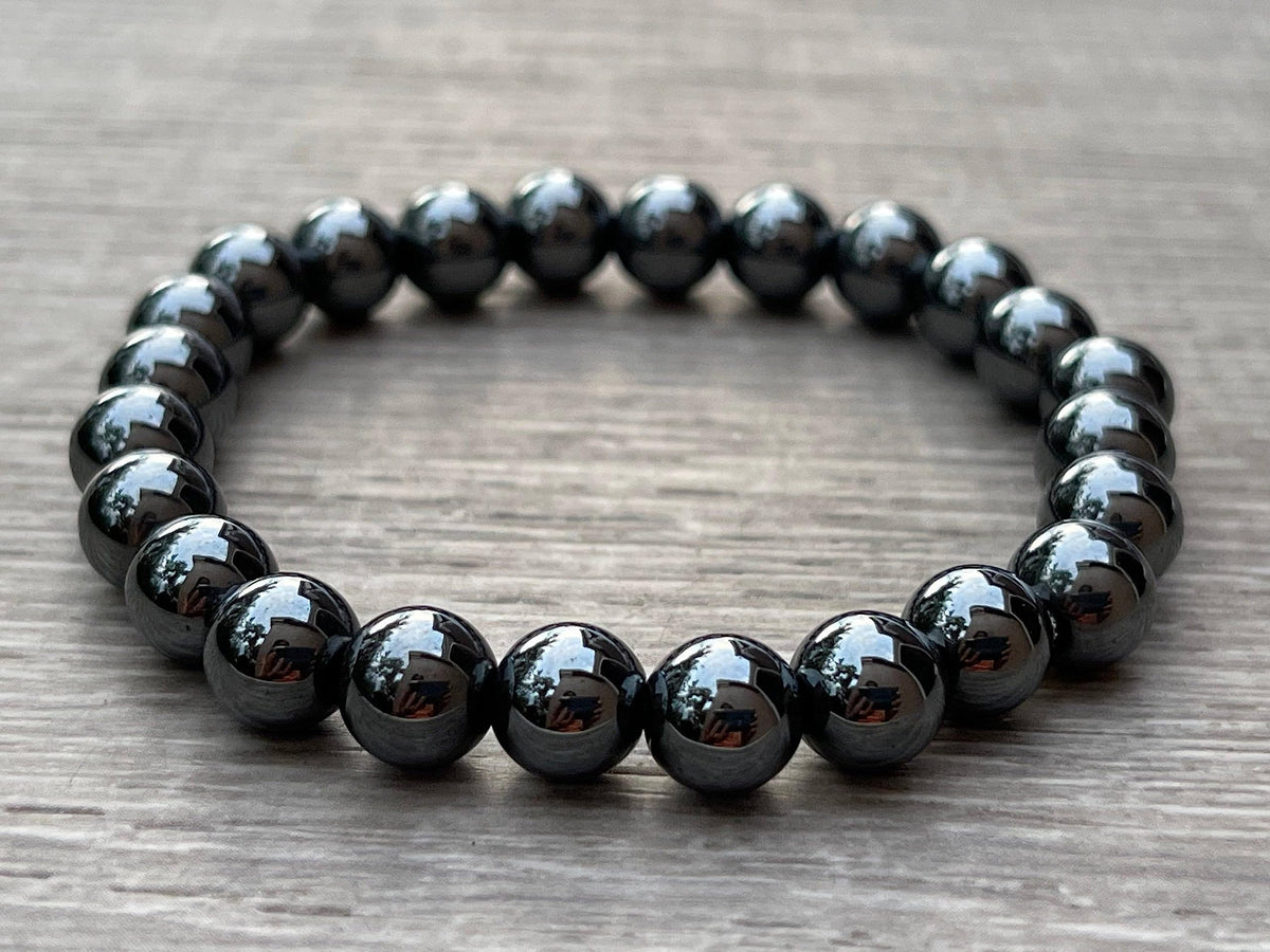 GAF TREASURES Hematite Crystal Bead Bracelet 8mm, Genuine Hematite Stretch Gemstone Bracelet, Healing Crystal Bracelet, Gift for Men & Women (1)