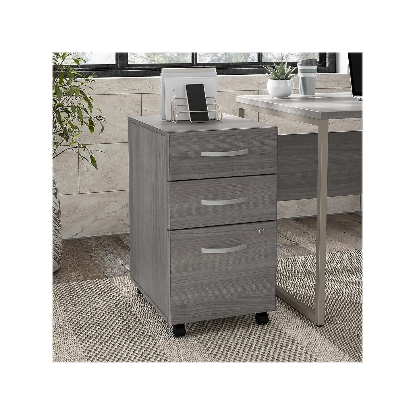 Bush Business Furniture Hybrid 3 Drawer Mobile File Cabinet-Assembled, Platinum Gray