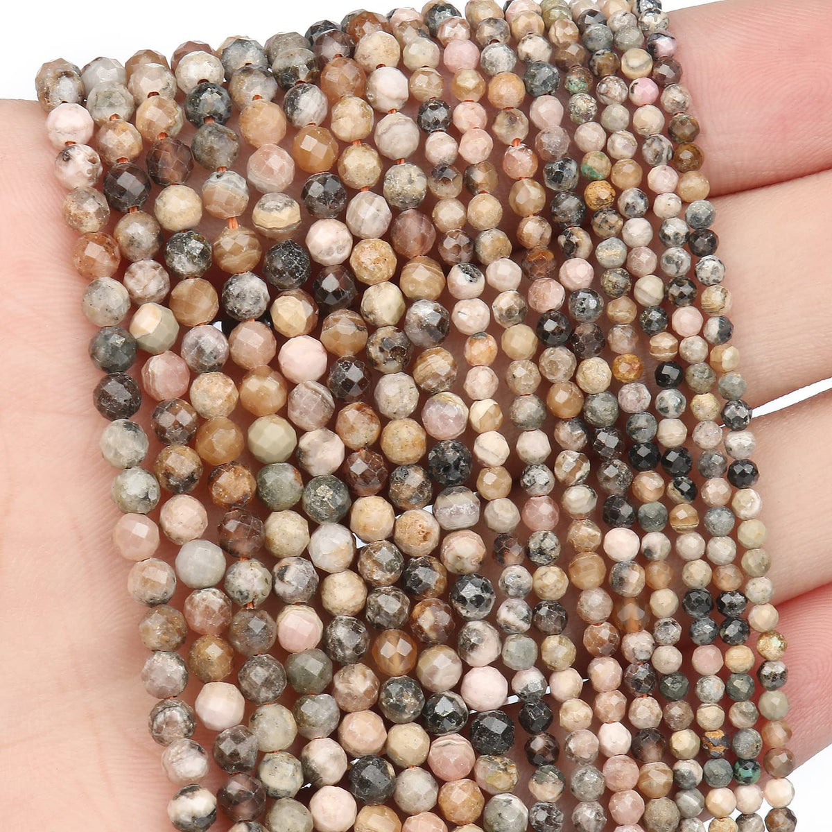 Song Xi 90pcs 4mm Natural Black Stripe Rhodochrosite Gemstone Beads Faceted Round Loose Stone Beads for Jewelry Making (1 Strand)