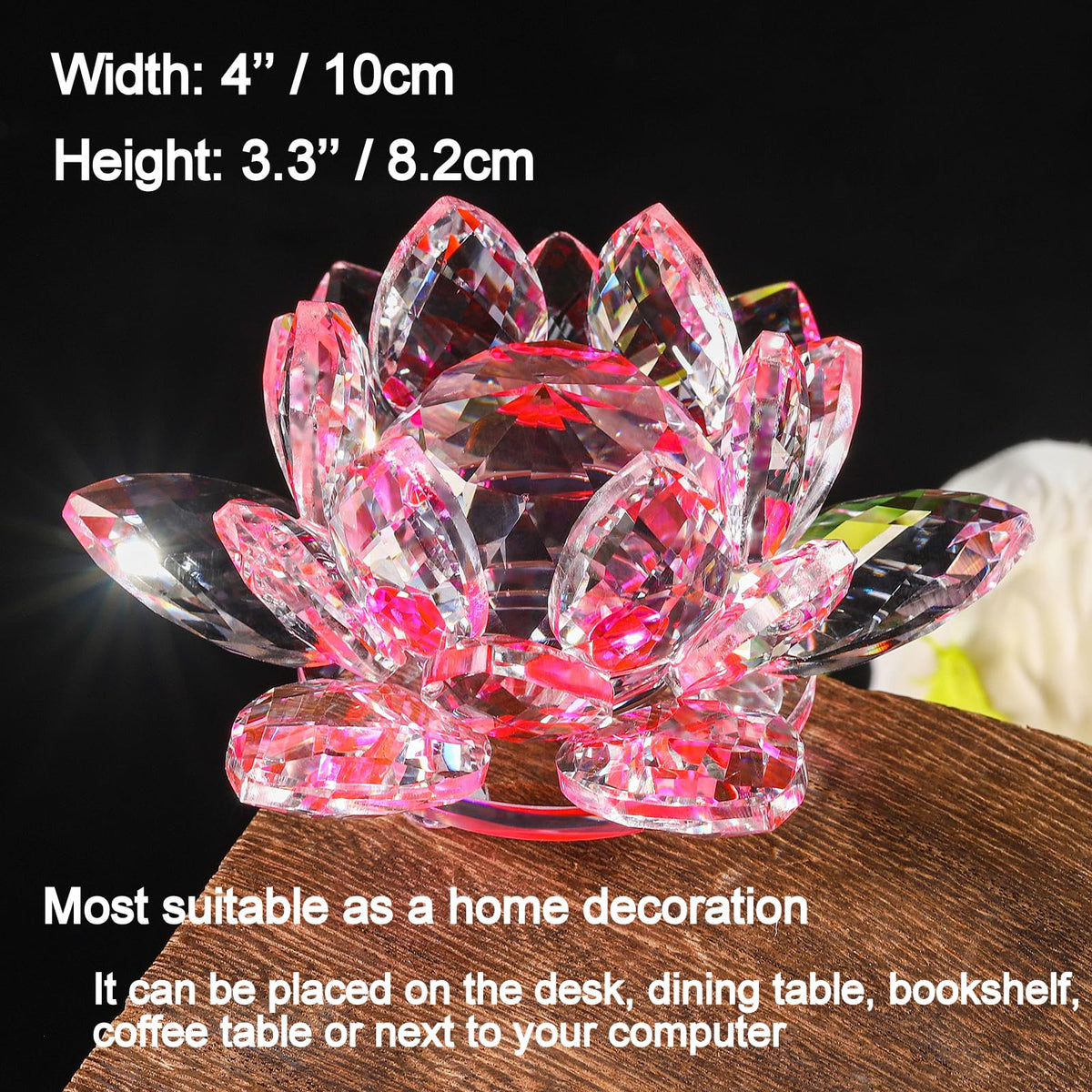 TENGFENG Sparkle Crystal Lotus Flower - 4'' Hue Reflection Clear Crystal Lotus for Feng Shui Home Decor Sun Catcher Ornaments or Paper Weight with Gift Box (100MM) Transparent Pink