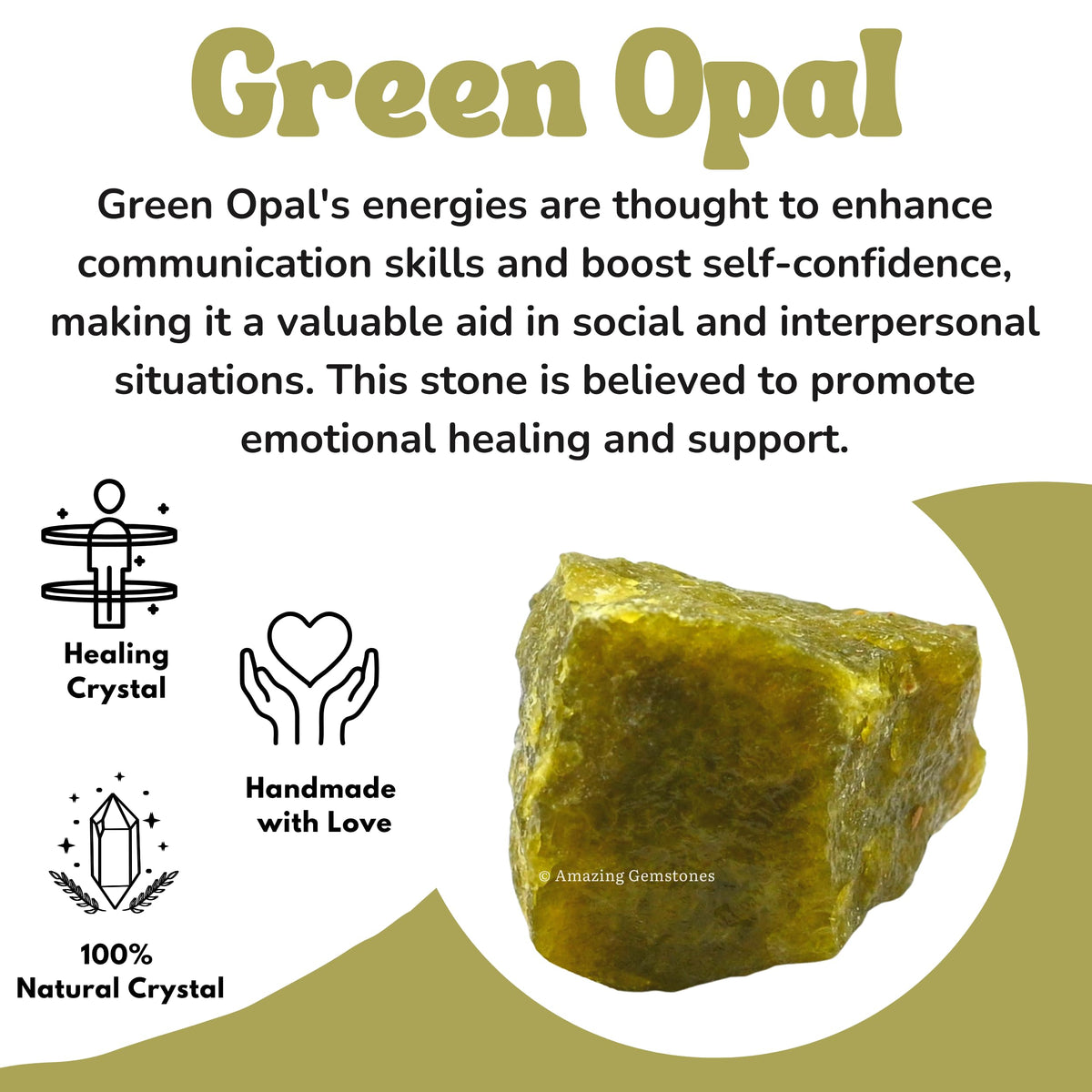 Amazing Gemstone Green Opal Raw Crystals and Healing Stones, Natural Rocks For Tumbling - DIY Raw Stones And Crystals (1 Piece)