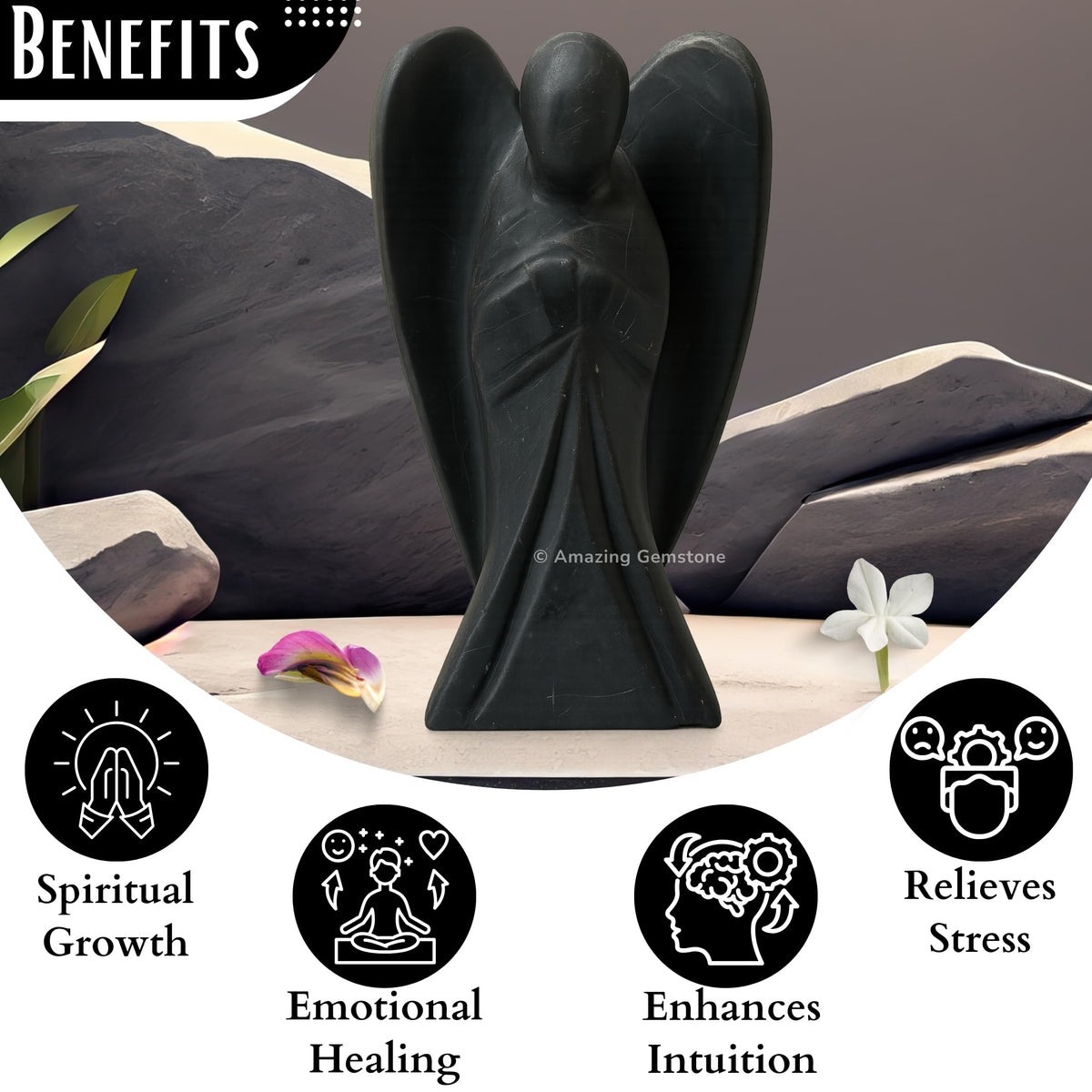 Amazing Gemstone Shungite Angel - Shungite Crystal Angel and Pocket Guardian Angel Crystal Figurines (1.5 Inches)