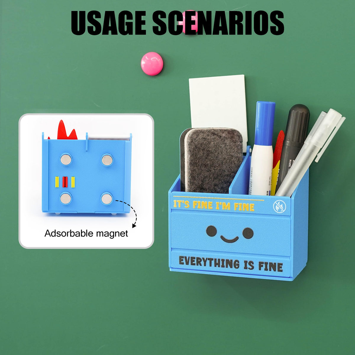 Tian Zhun Dumpster Fire Magnetic Pen Holder Funny Blue Magnetic Pencil Holder Magnetic Locker Organizer for Refrigerator Whiteboard Home Office Hospital Marker pen storage