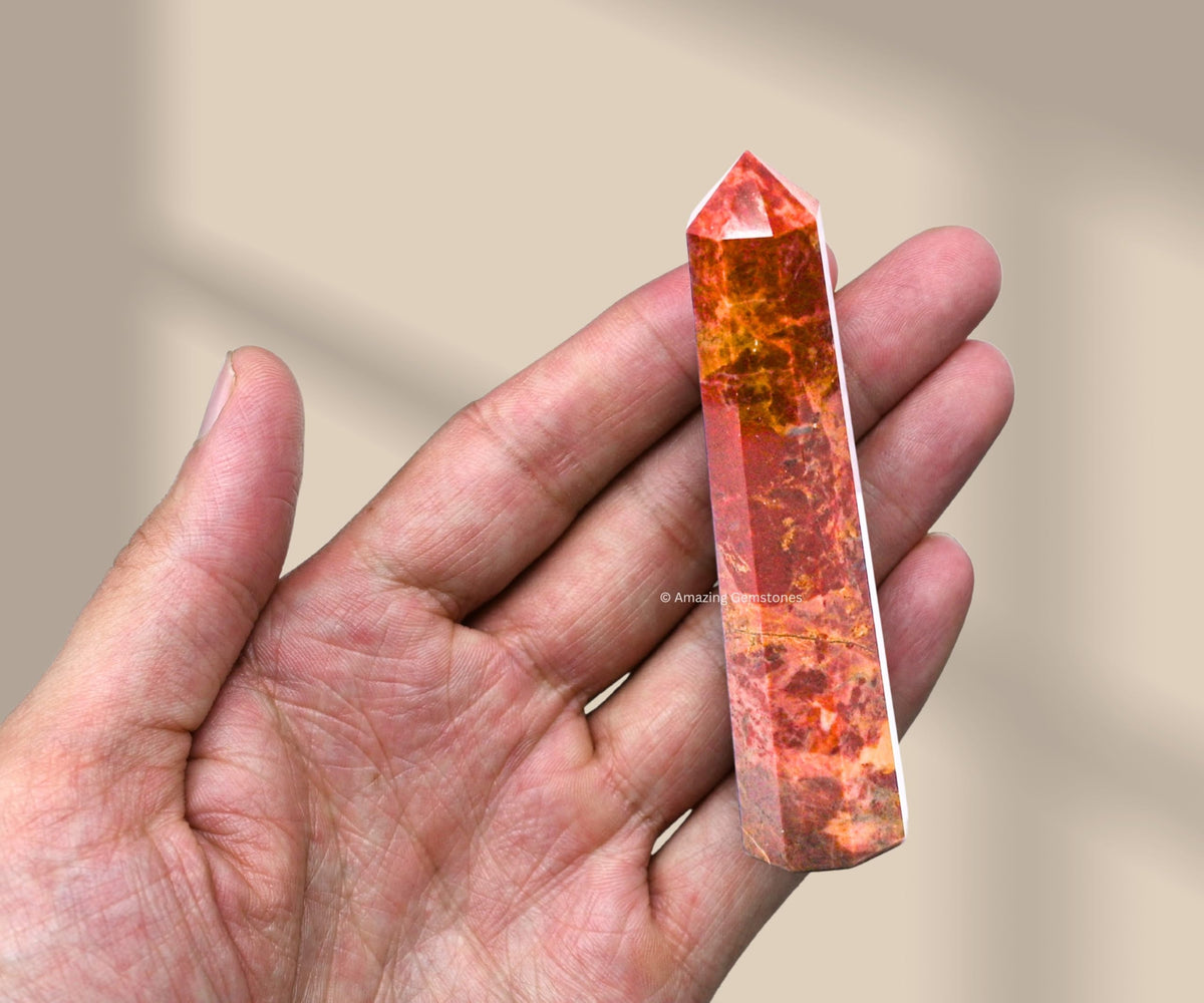 Amazing Gemstone Brecciated Jasper Crystal Towers ~ Natural Healing Crystal Point Obelisk for Reiki Healing and Crystal Grid (3" to 4" INCH)