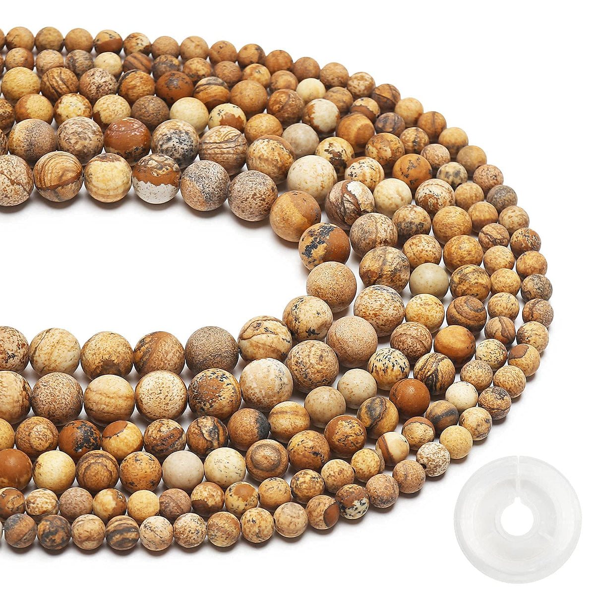 Natural Matte Picture Jasper Beads, 6MM Round Frosted Unpolished Loose Gemstone Beads for Bracelet Necklace Jewelry Making, Energy Stone Healing Power with Stretch Beading Cord