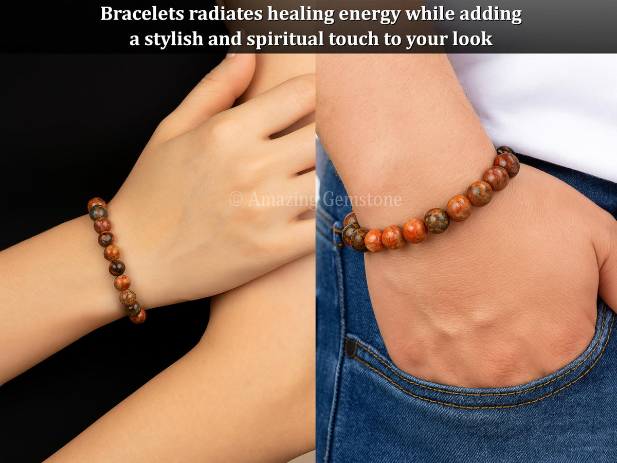 Amazing Gemstone Crystal Bracelet for Women Men's Gifts - Protection Healing Crystal Bracelet - 8mm Gemstone Beaded Stretchable Bracelet Pulseras Para Hombres Mujer Stocking Stuffers Mothers Day Gift (Leopard Jasper)
