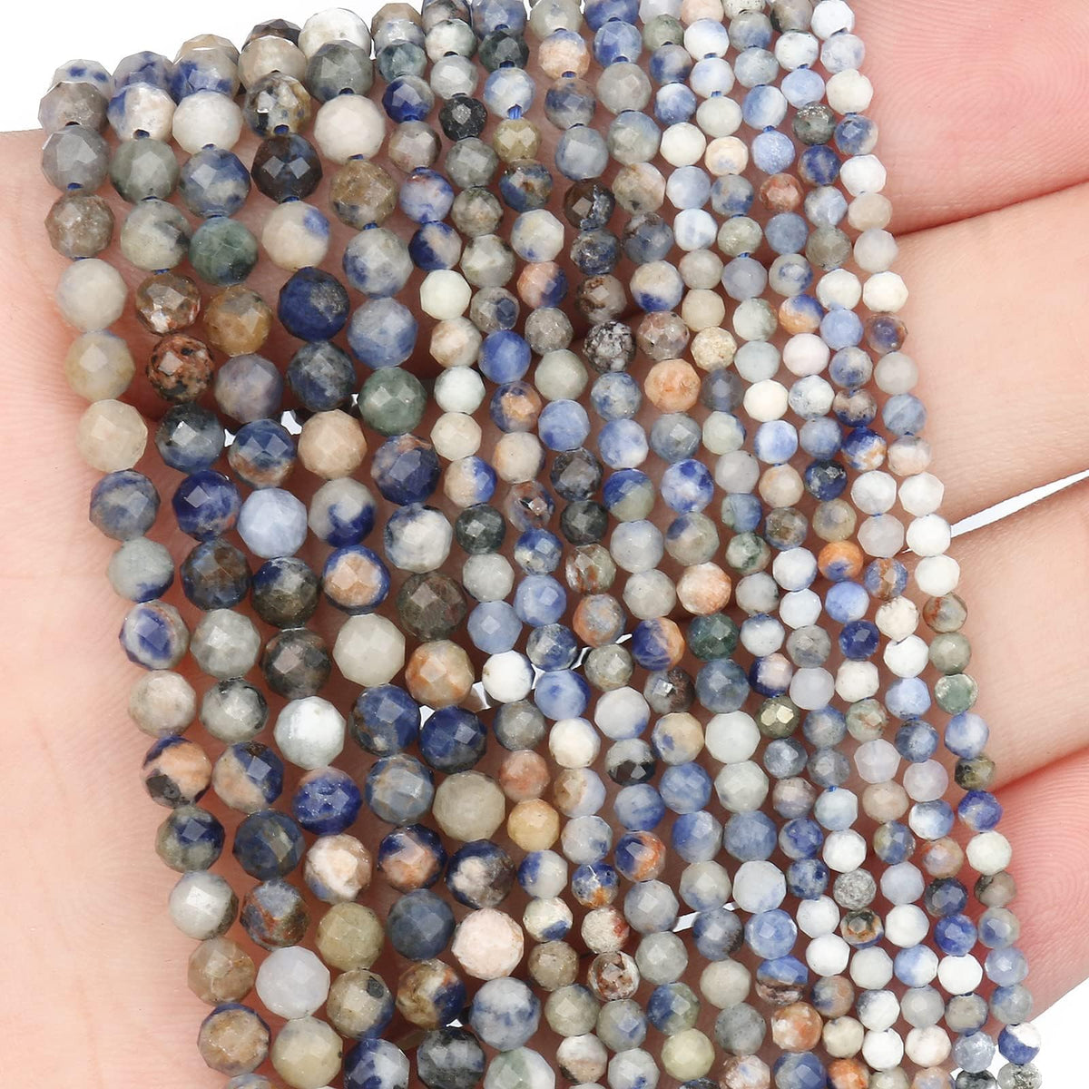 Song Xi 180pcs 2mm Natural New Blue Sodalite Gemstone Beads Faceted Round Loose Stone Beads for Jewelry Making (1 Strand)