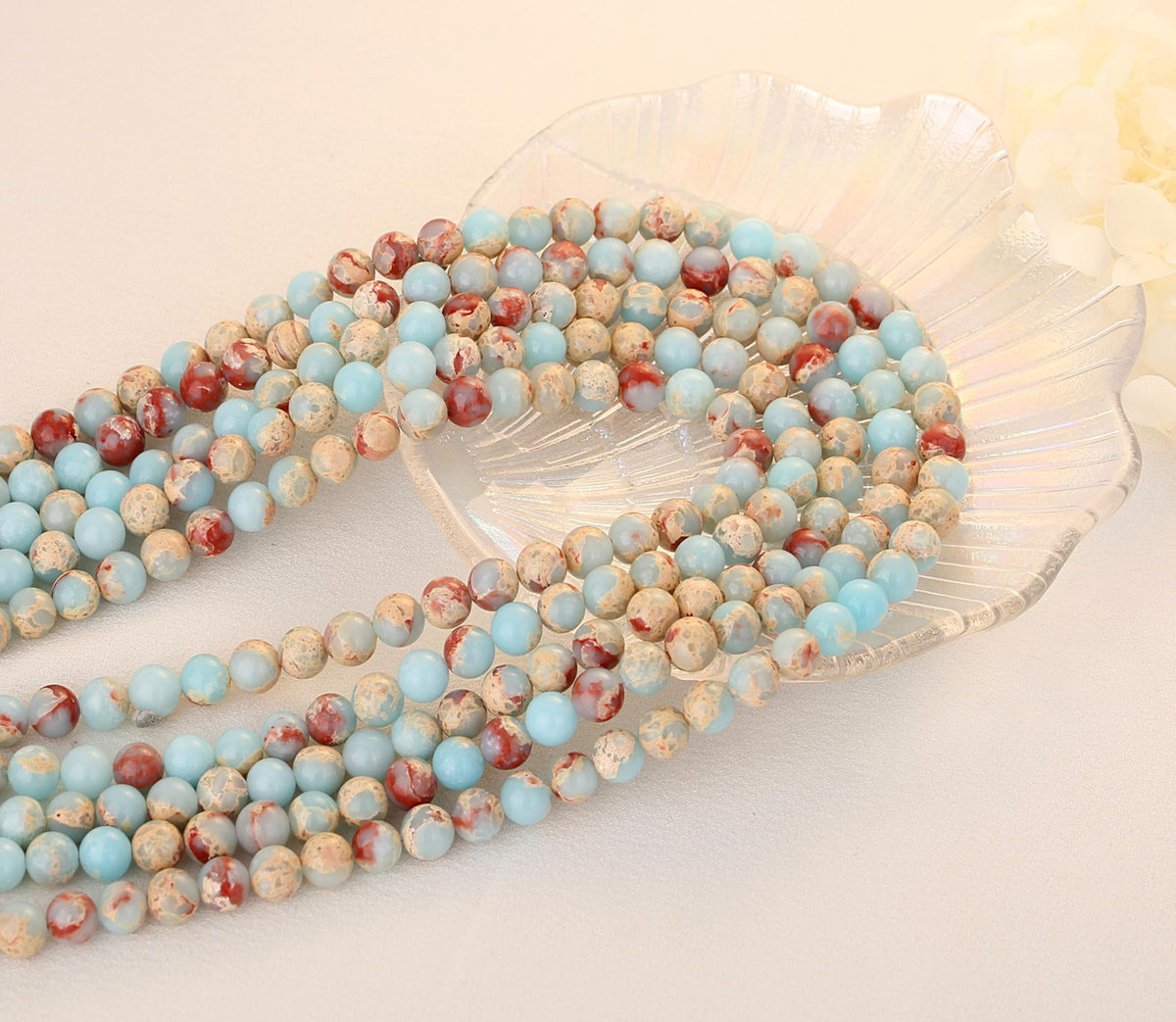 NUKAYAI Sky Blue Jasper Natural Crystal Beads - 60 Pcs, 8mm Round Smooth Loose Beads for Bracelet, Necklace & DIY Earrings