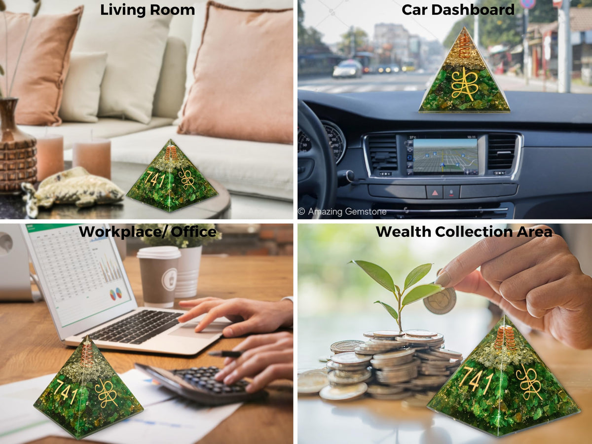 Amazing Gemstone Orgone Pyramid for Money Zibu Symbol Green Aventurine Crystals and Healing Stones - Authentic Orgonite & Organite Gifts to Atrract Money Abundance Wealth Home Lucky Stone 808520741