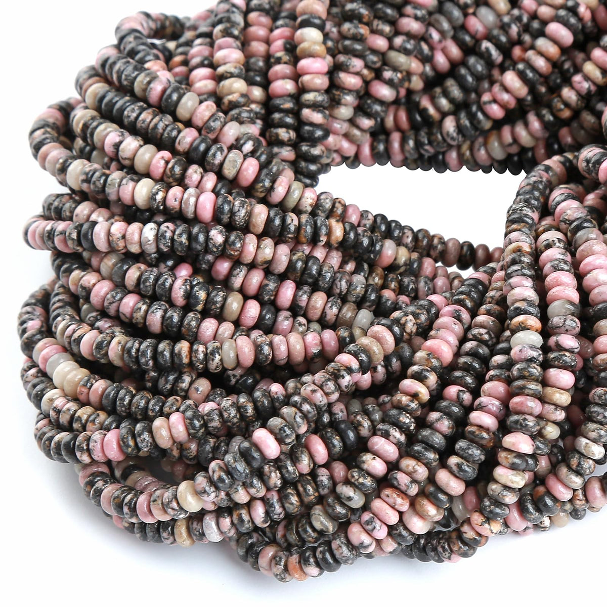 150PCS 2x4mm Natural Black Lace Rhodonite Rondelle Beads Abacus Disk Stone Beads Round Loose Spacer Gemstone Beads for DIY Bracelet Necklace Jewelry Making