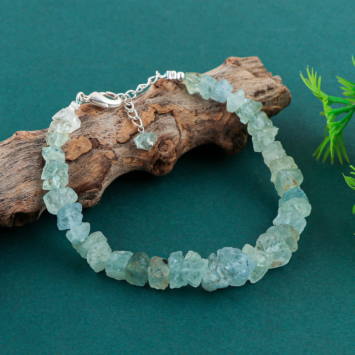 CRYSTALINES Natural Raw Aquamarine Gemstones Bracelets, Healing Crystals, Rough Stones, Handmade Women Jewelry, March Birthstones, Silver Chain-8inch, Christmas Women Gift