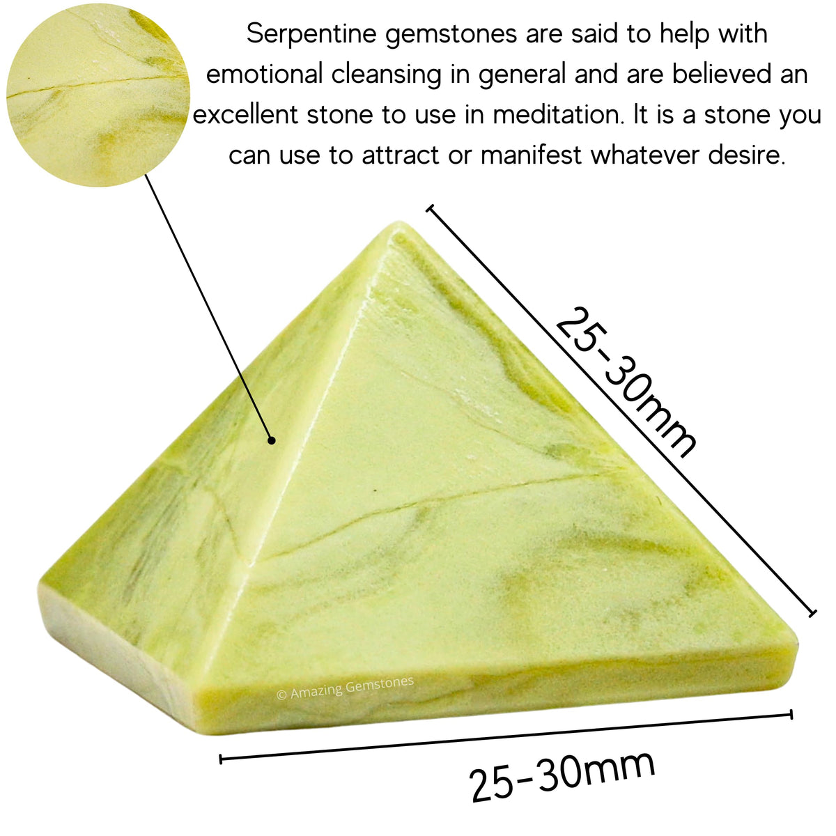 Amazing Gemstone Serpentine Pyramid Crystal Healing Stones - 1" Great Pyramid Figurine of Natural Stone Pyramid for Meditation, Reiki, Chakra Balancing and Crystal Pyramids Grid