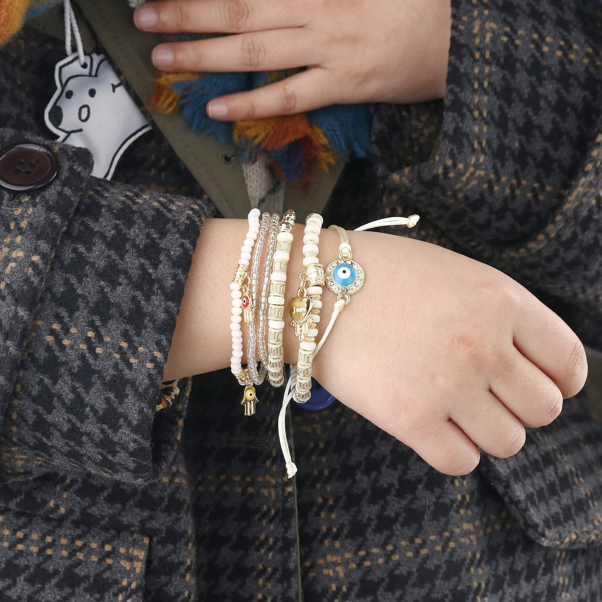 MILACOLATO Bohemian Bead Bracelets Set, Multilayer Evil Eye Stackable Bracelets, Comfort-Fit Stretch Bracelets for Women 6 Sets