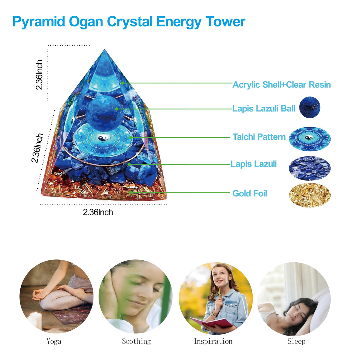 ycyingcheng Moonstone Crystal Orgone Pyramid Ogan Crystal Energy Tower, Nature Reiki Chakra Crushed Stone Jewelry, Crystal Pyramid for Home Decor Lapis Lazuli