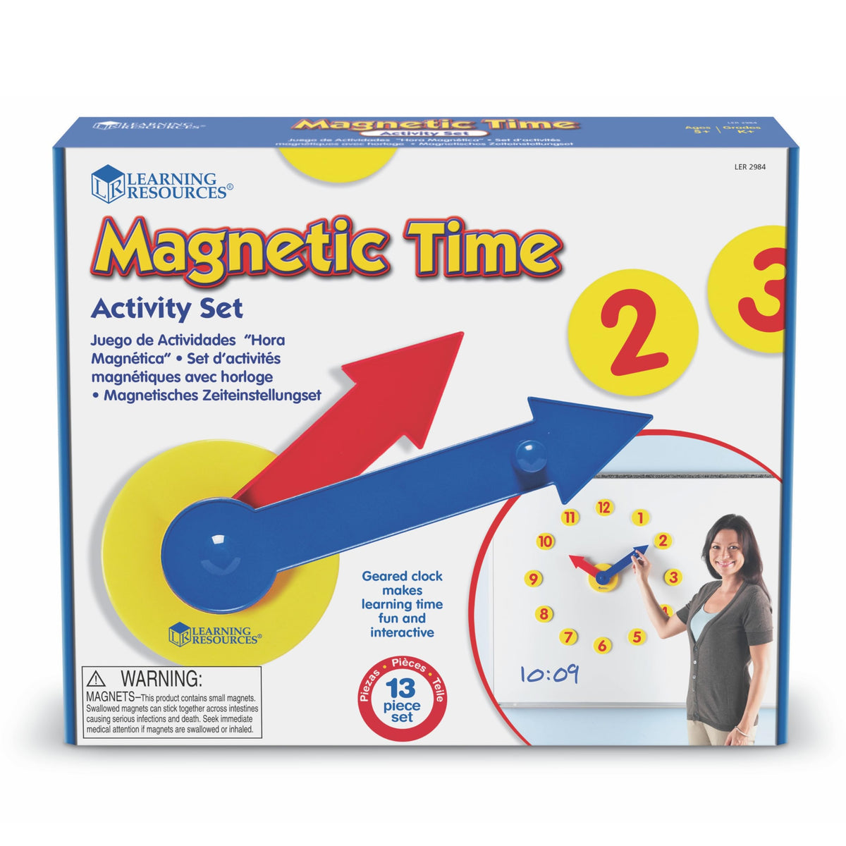 Learning Resources Magnetic Time Activity Set, Homeschool, Time Telling, Basic Math Skills, Giant Demo Clock, Whiteboard Accessories, Grades K+