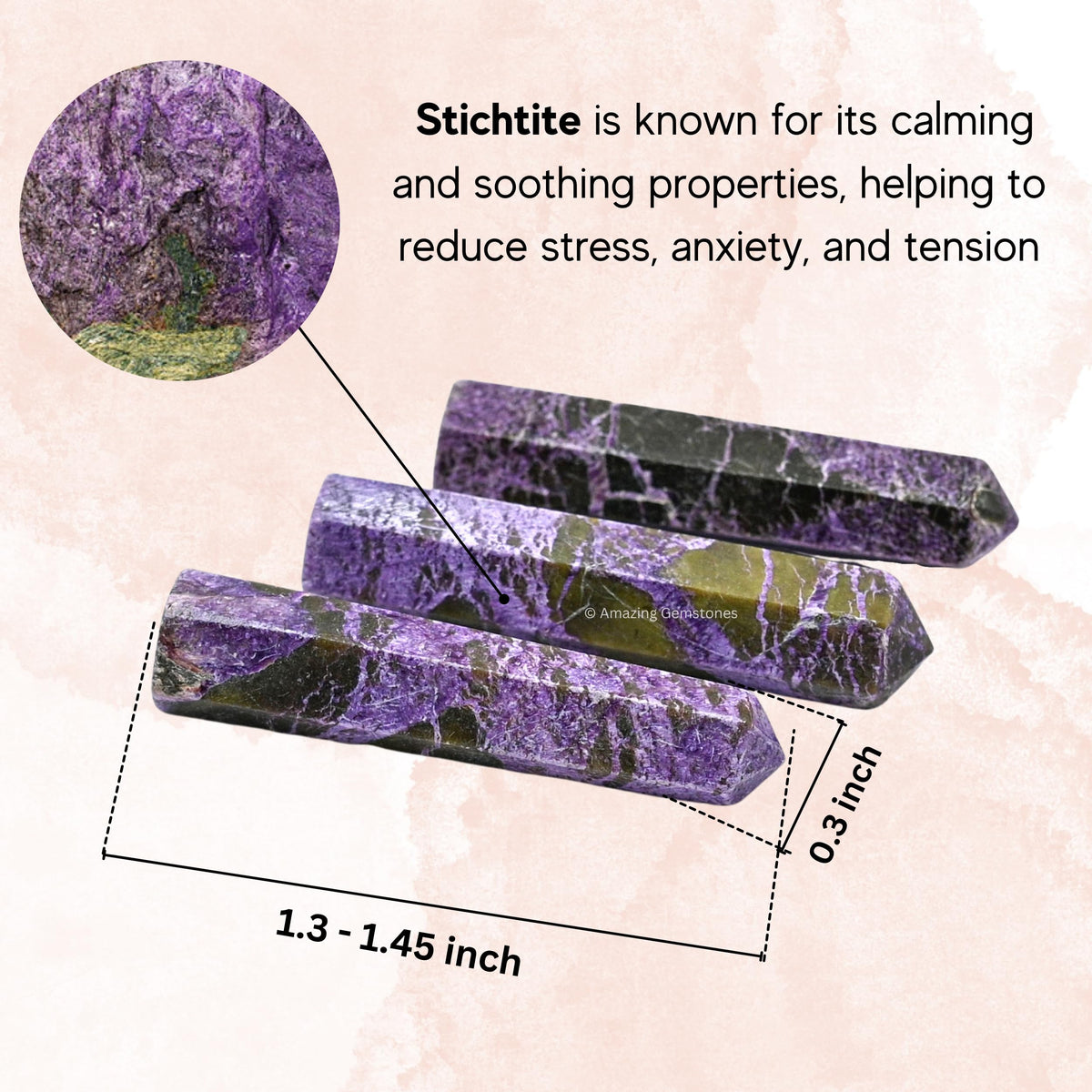 Amazing Gemstone Stichtite Crystal Points Bulk Healing Crystals and Stones - Pack of 3 Single Terminated Healing Wand Point Bulk Crystals for Crafts, Crystal Grid, DIY Work