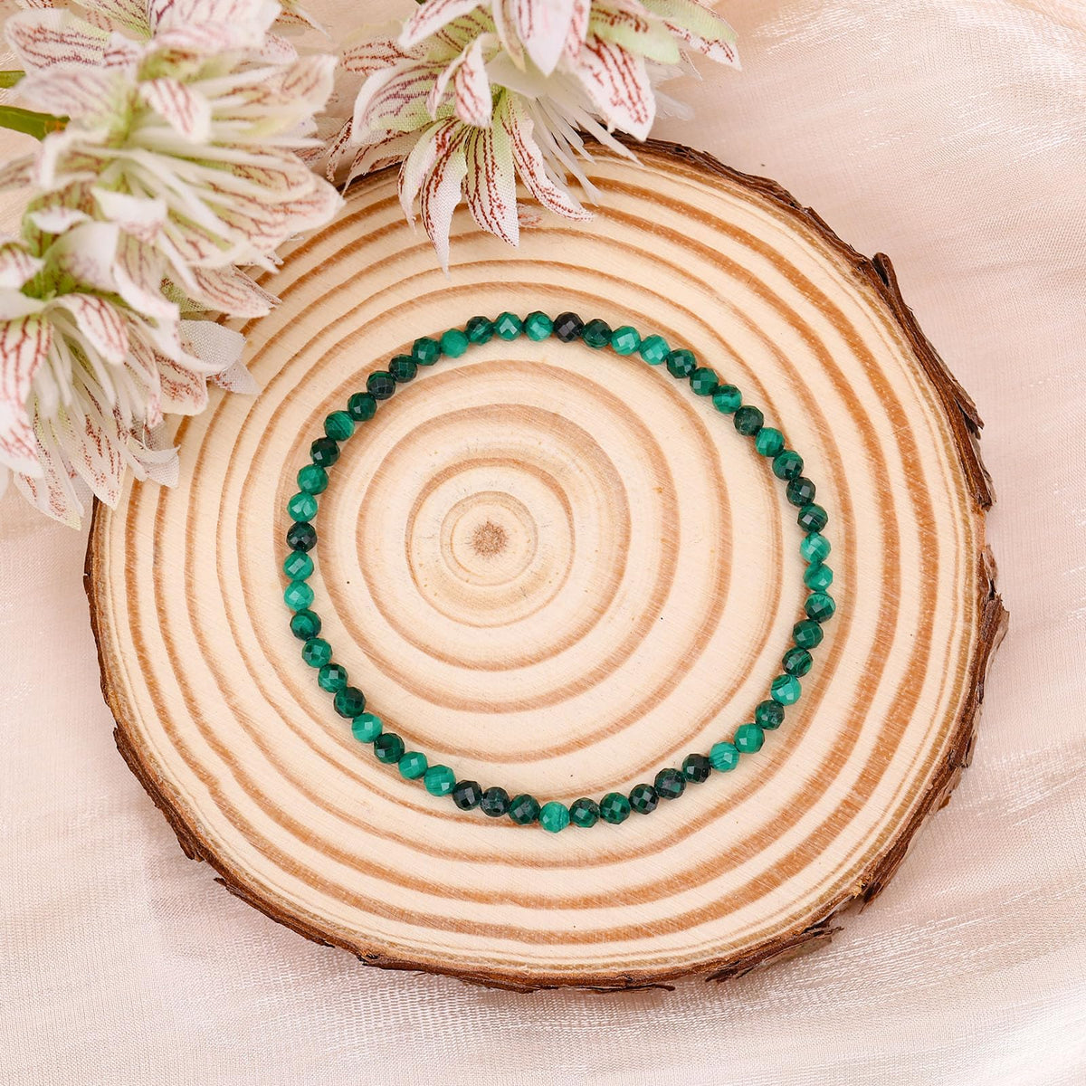 BONNY BOXX Natural Genuine Gemstone Faceted Round Beads Bracelets, 3mm Adjustable Stretchy Tiny Faceted Malachite Bracelet, Healing Crystal Reiki Chakra Dainty Jewelry Fashion Gifts