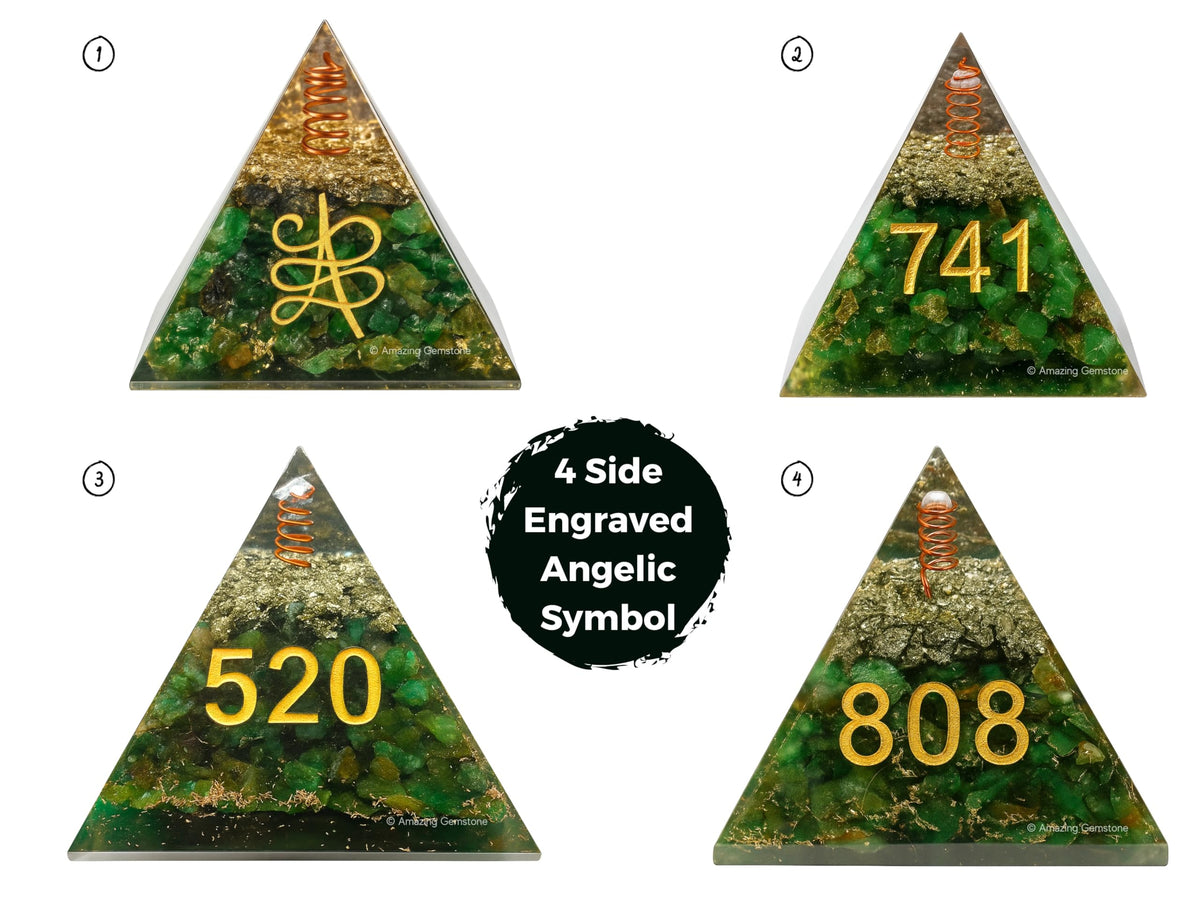 Amazing Gemstone Orgone Pyramid for Money Zibu Symbol Green Aventurine Crystals and Healing Stones - Authentic Orgonite & Organite Gifts to Atrract Money Abundance Wealth Home Lucky Stone 808520741